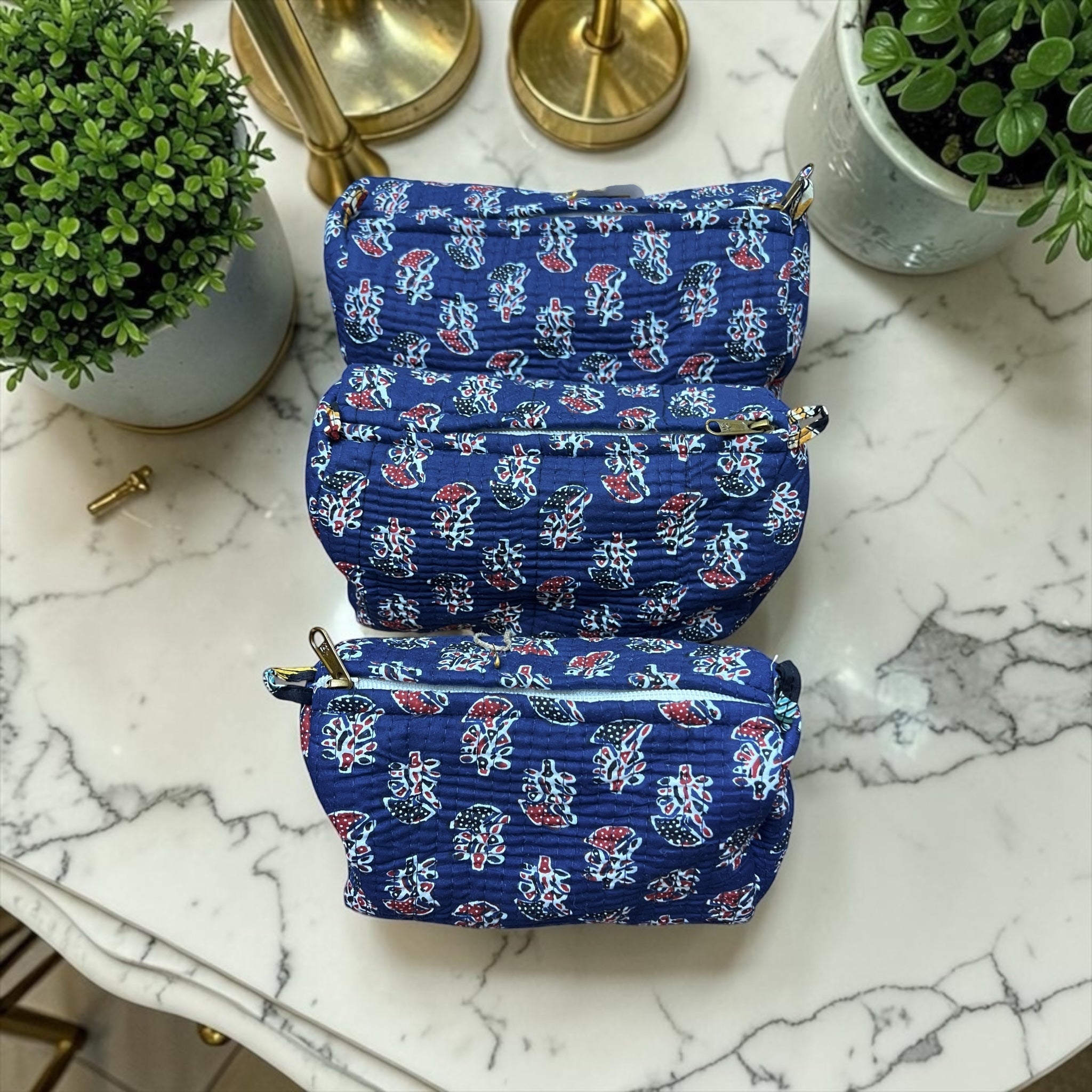 Beauty Case In Cotone Trapuntato Fantasia - Set 3 Pezzi