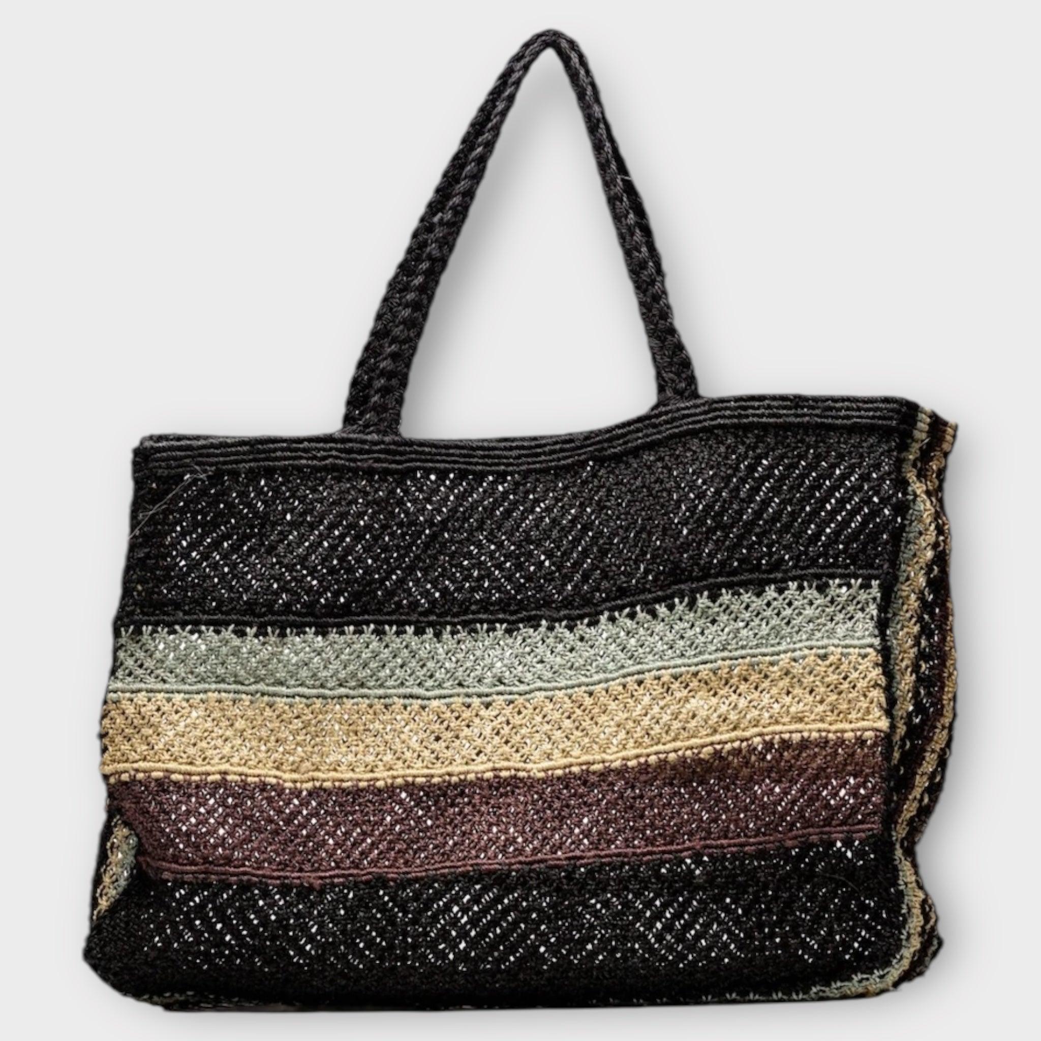 Borsa Righe in Juta Nera Macrame'