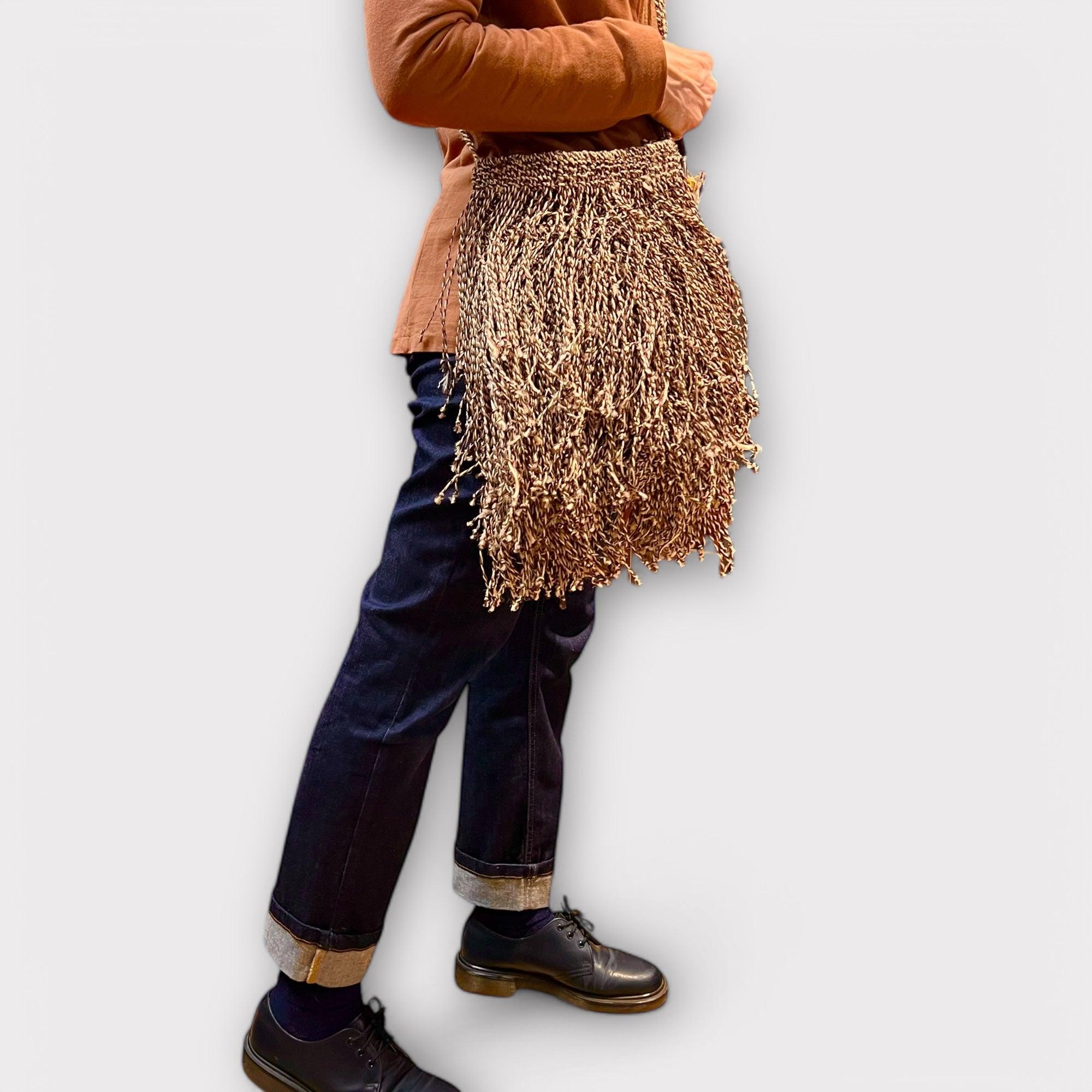Borsa in Juta Tracolla Lunga con Frange Marrone - Cappelleria Bacca