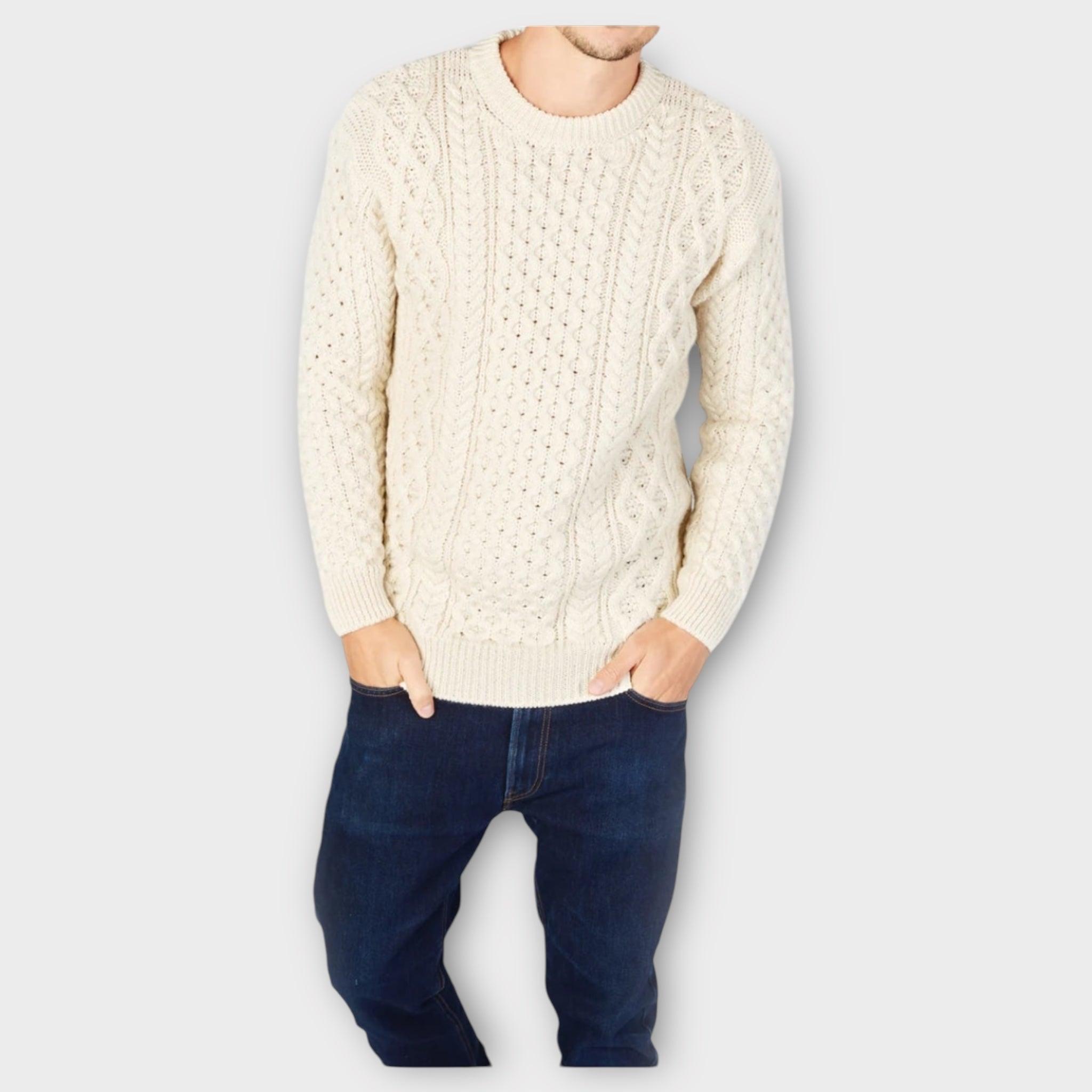 Maglione Unisex Girocollo Aran Honeycomb Pura Lana - Cappelleria Bacca