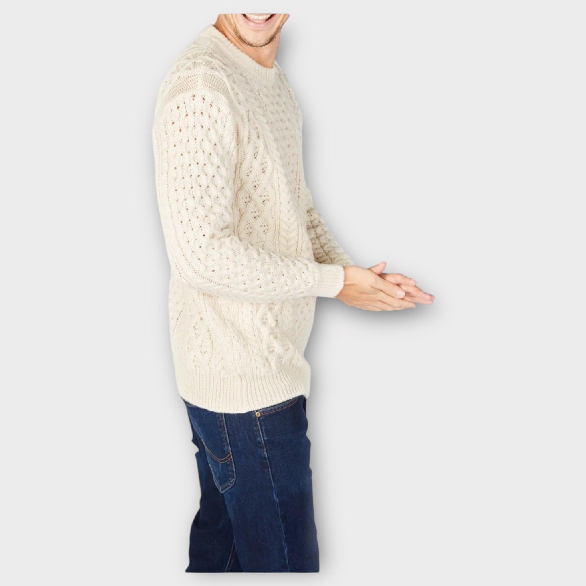 Maglione Unisex Girocollo Aran Honeycomb Pura Lana - Cappelleria Bacca