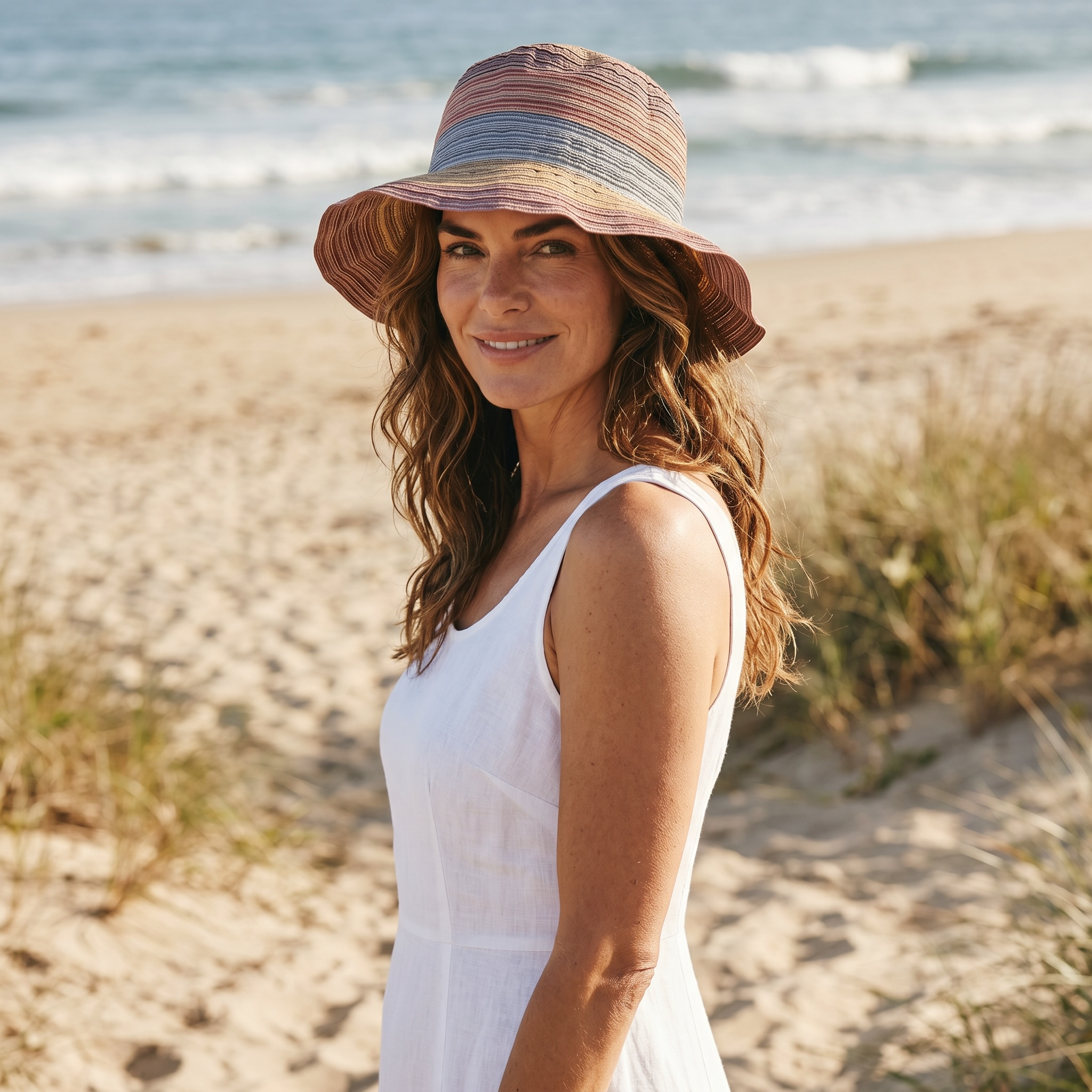 Cappello Donna Estivo In Cotone Multirighe Color, Pieghevole - Grevi