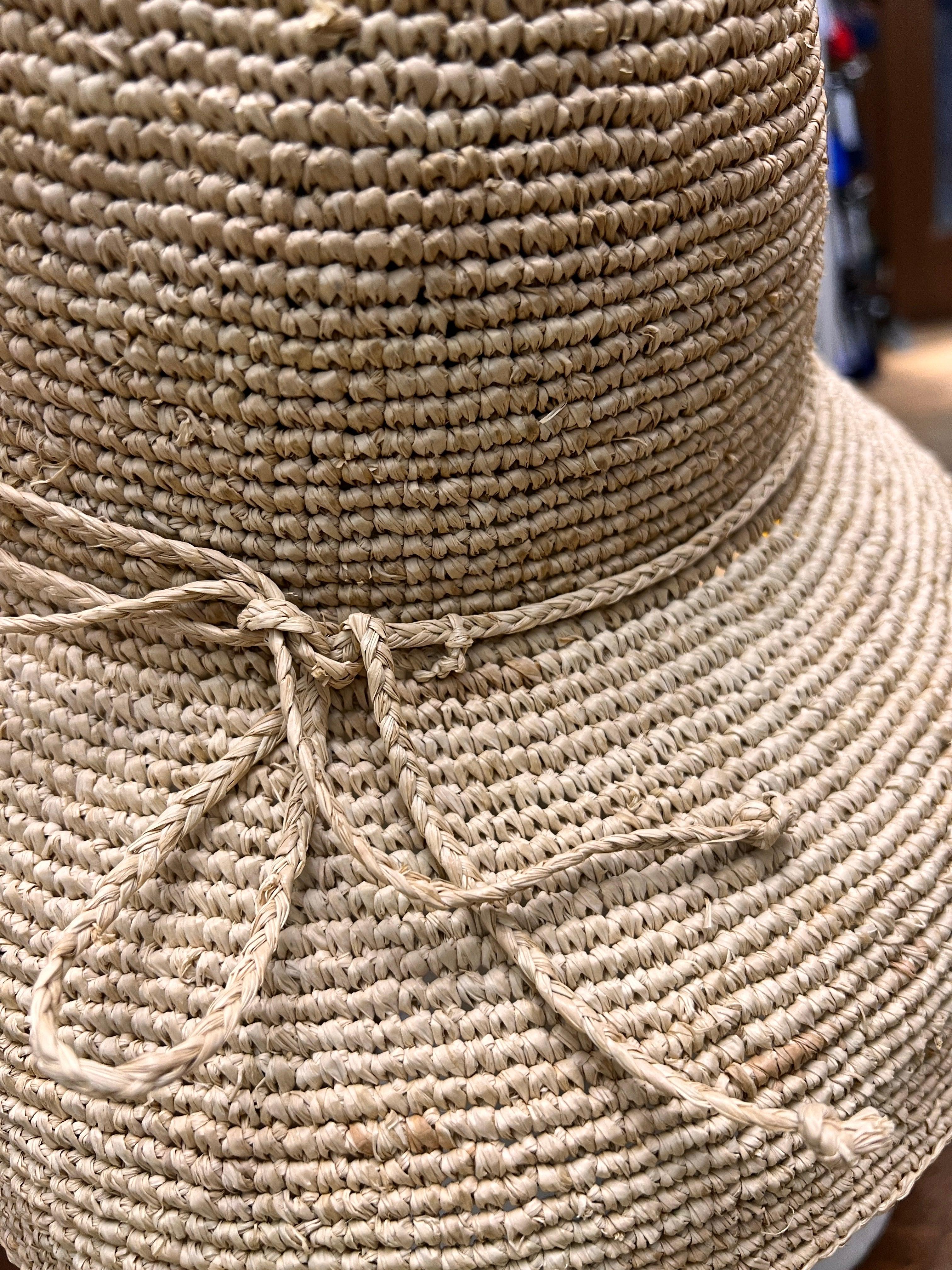 Cappello Donna In Paglia Crochet Ala Larga