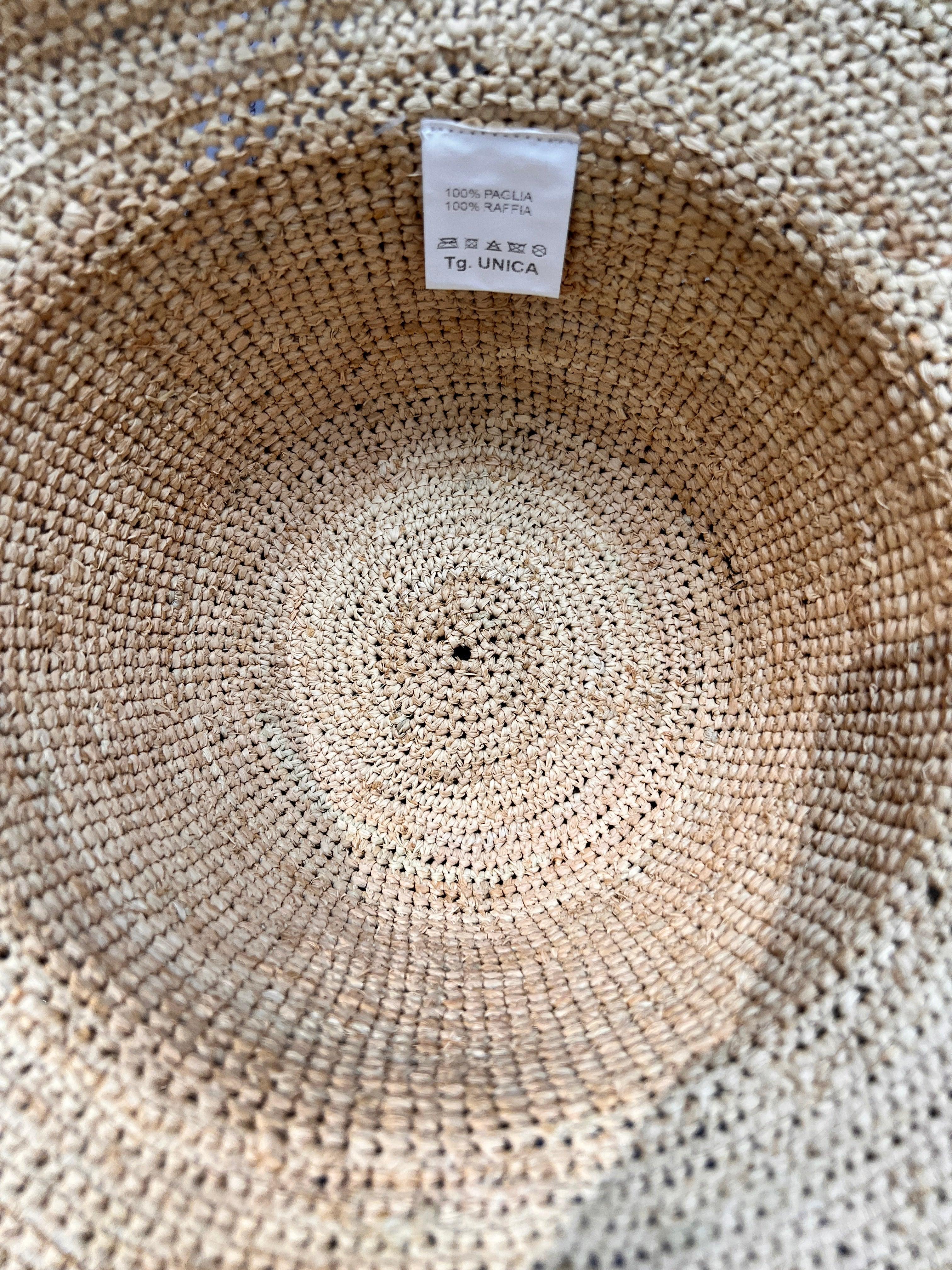 Cappello Donna In Paglia Crochet Ala Larga