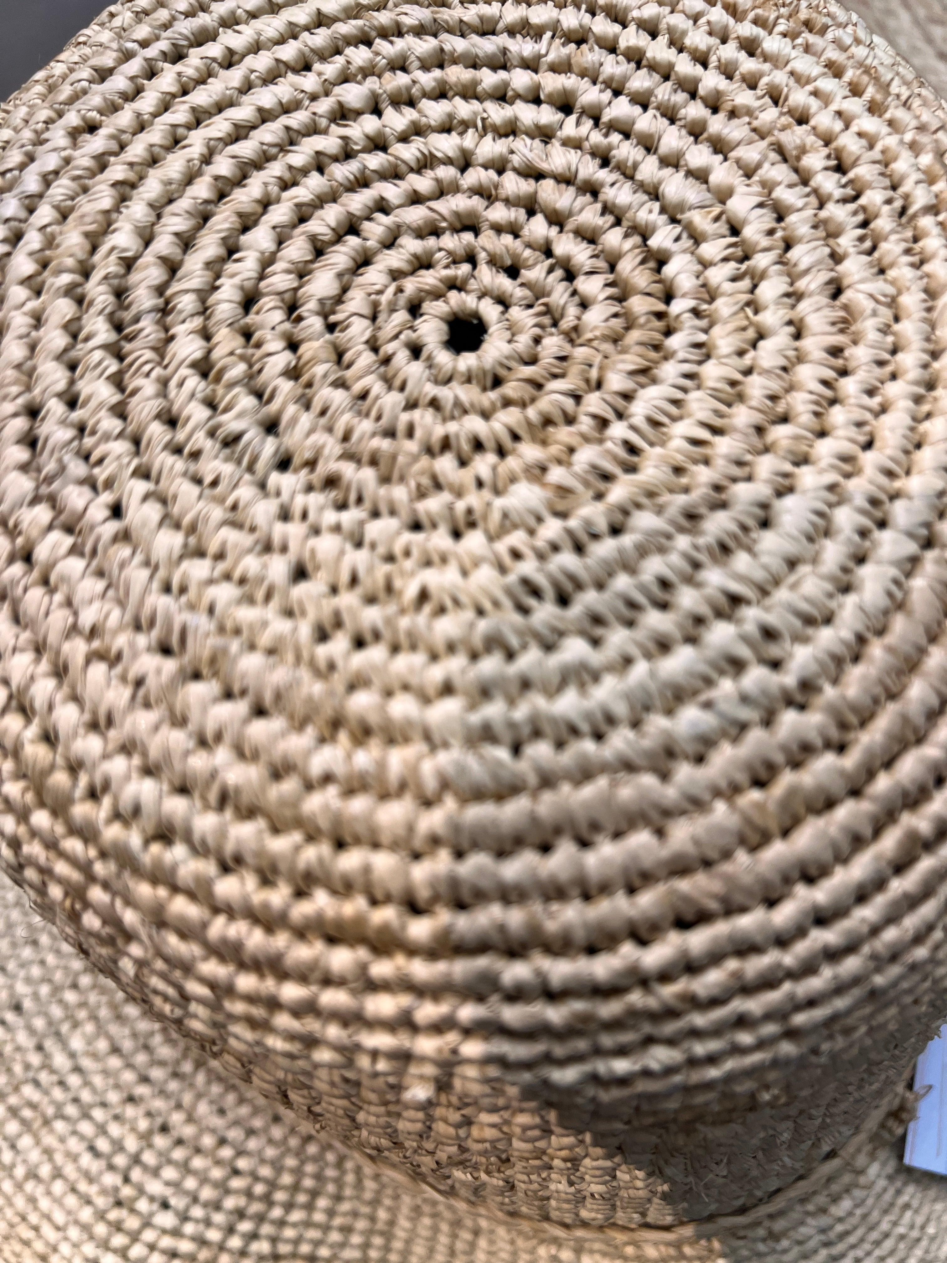 Cappello Donna In Paglia Crochet Ala Larga
