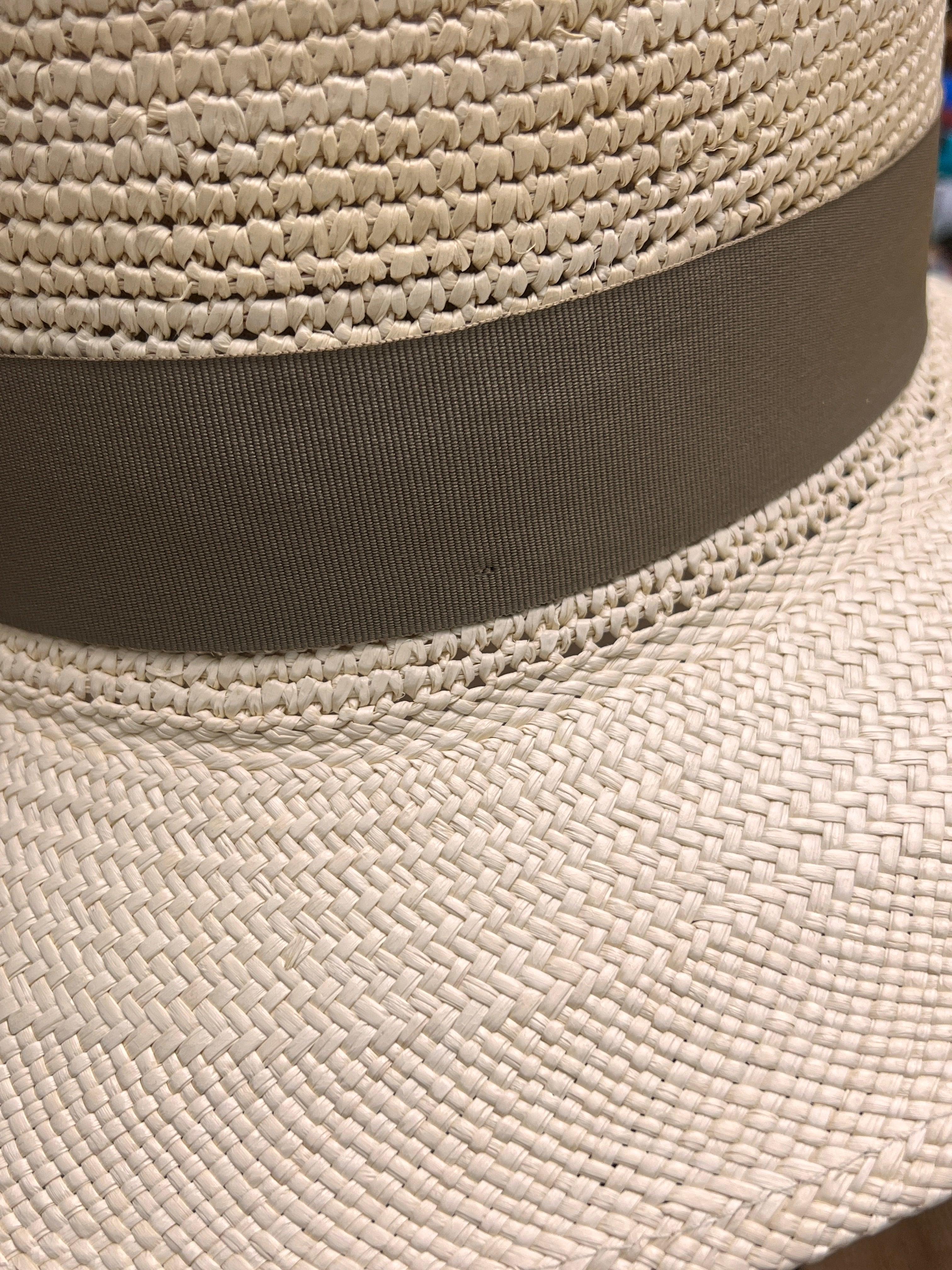 Cappello Donna Panama Originale Nastro Tortora
