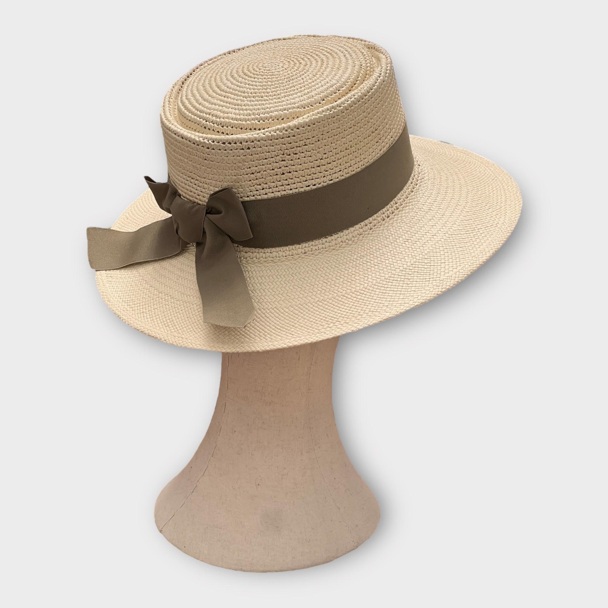 Cappello Donna Panama Originale Nastro Tortora