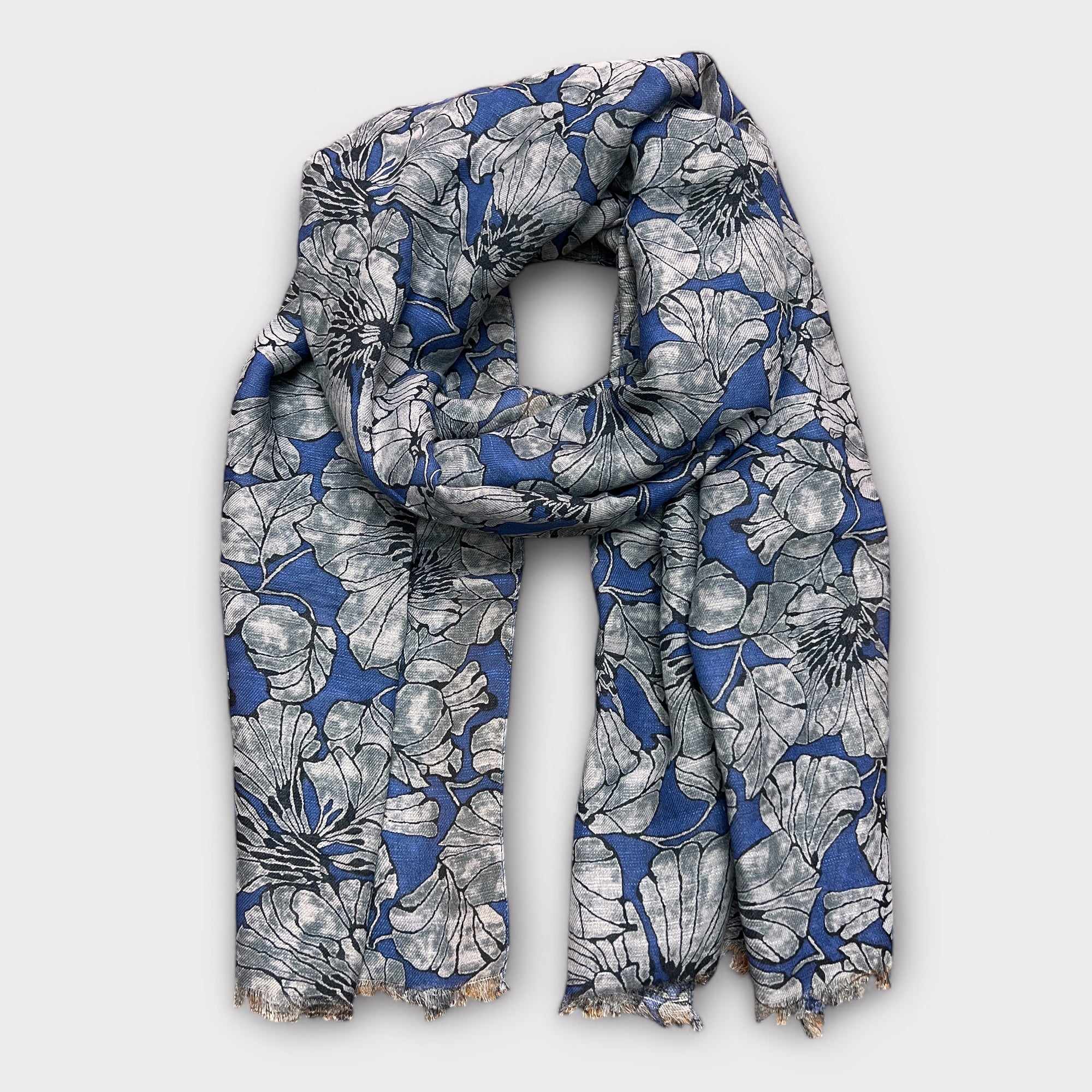Sciarpa Uomo Estiva In Cotone Blu Grigio Fiore