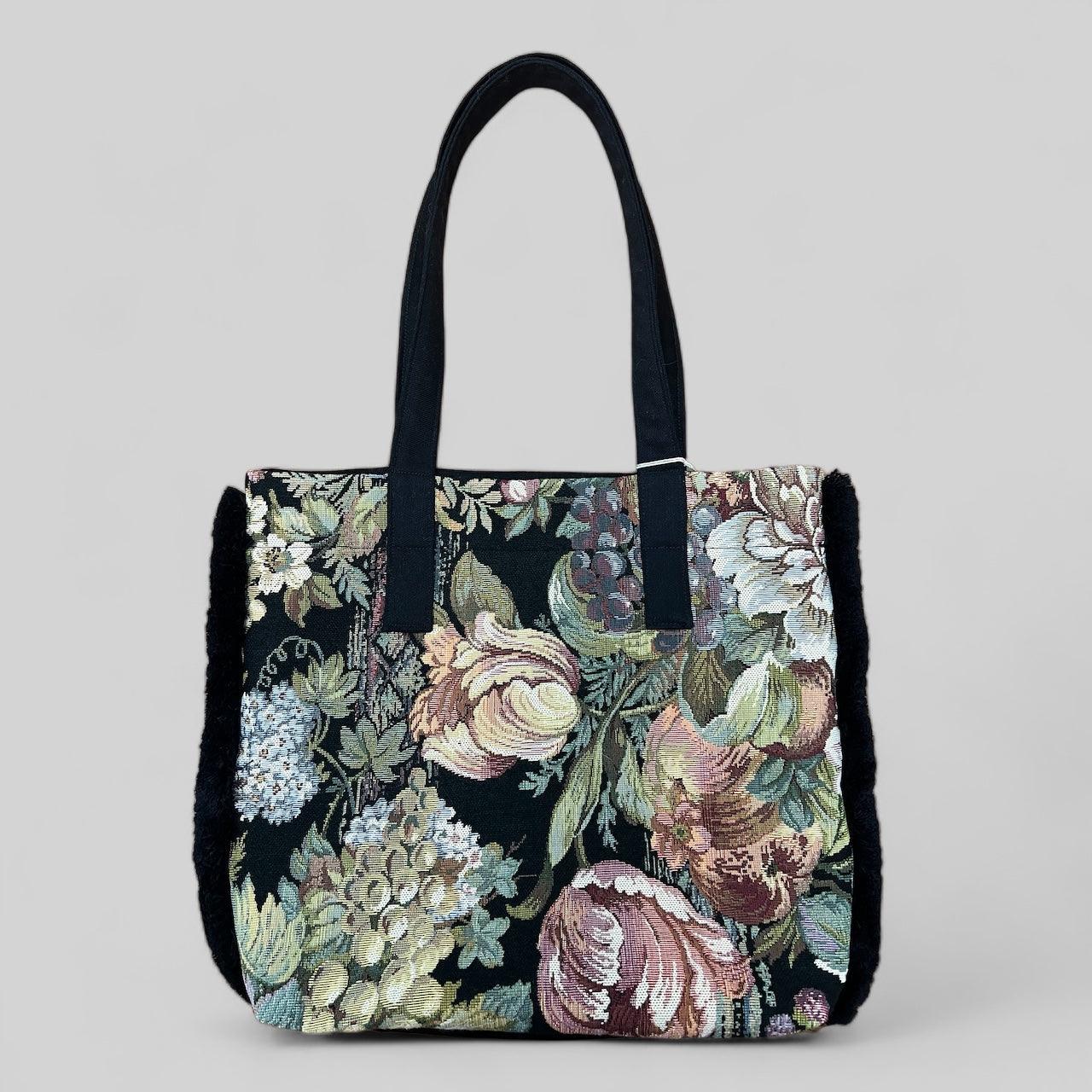Borsa Shopping Tote bag In Tessuto a Fiori Nera - Cappelleria Bacca