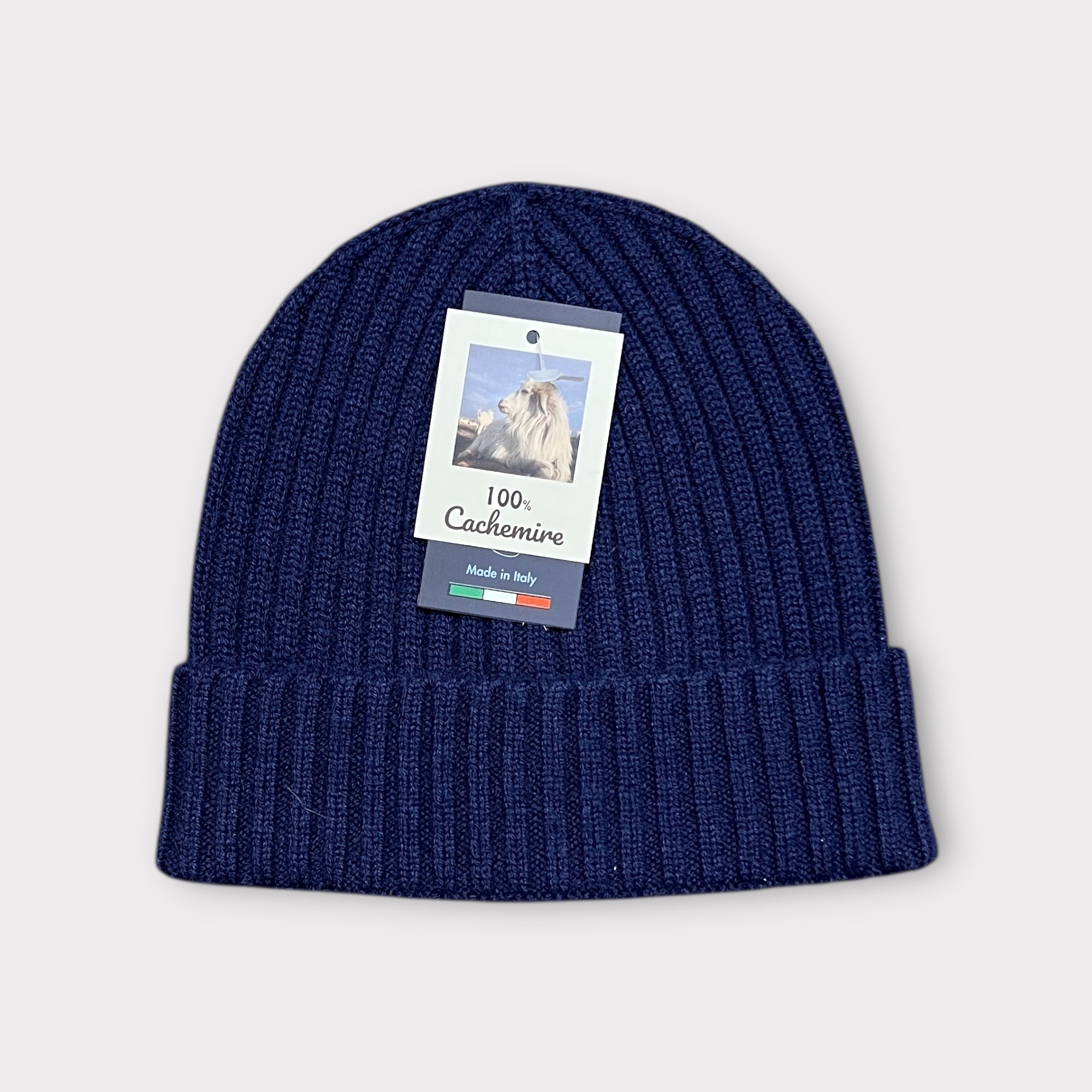 Berretto 100% Cashmere Beanie A Coste Blu - Cappelleria Bacca