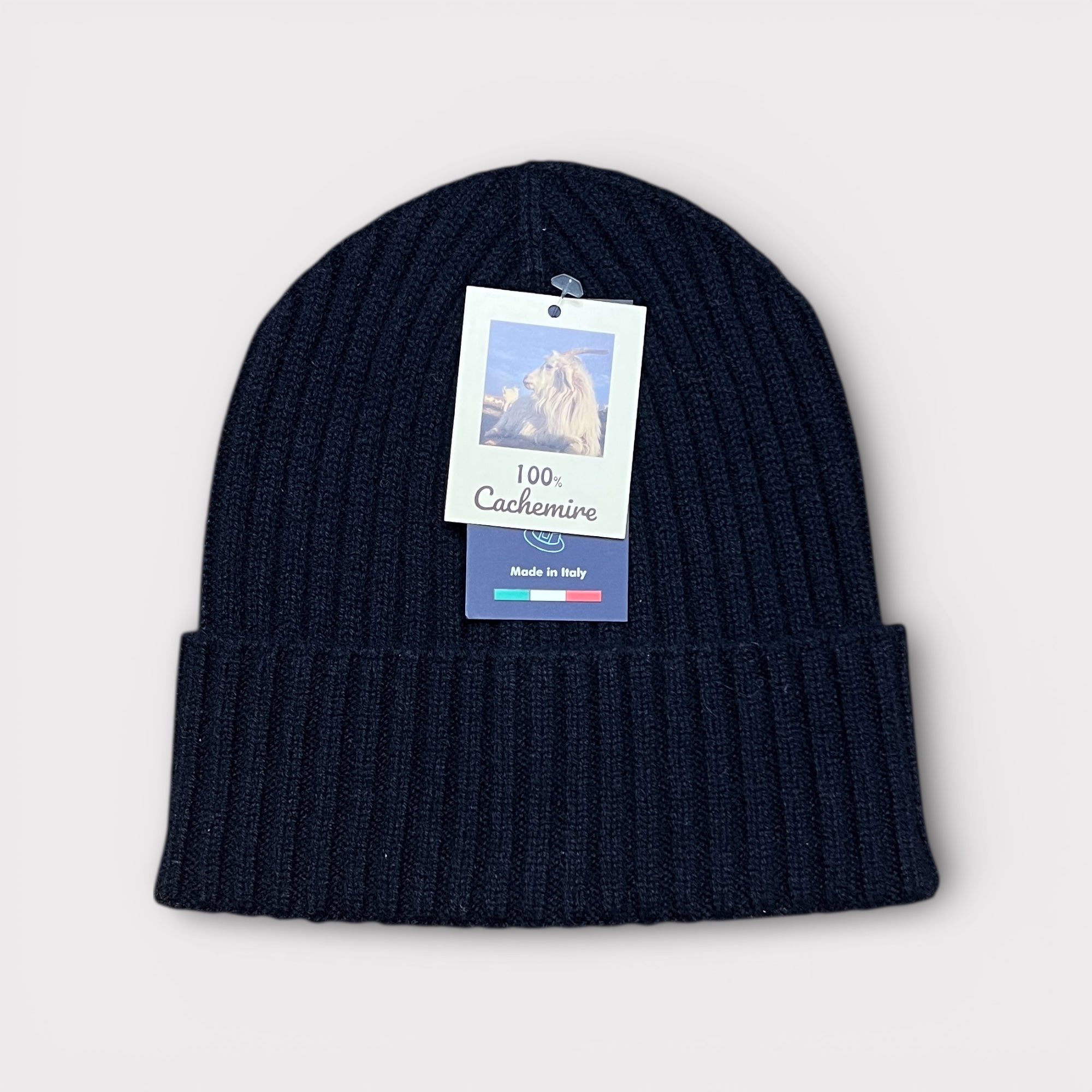 Berretto 100% Cashmere Beanie A Coste Blu - Cappelleria Bacca
