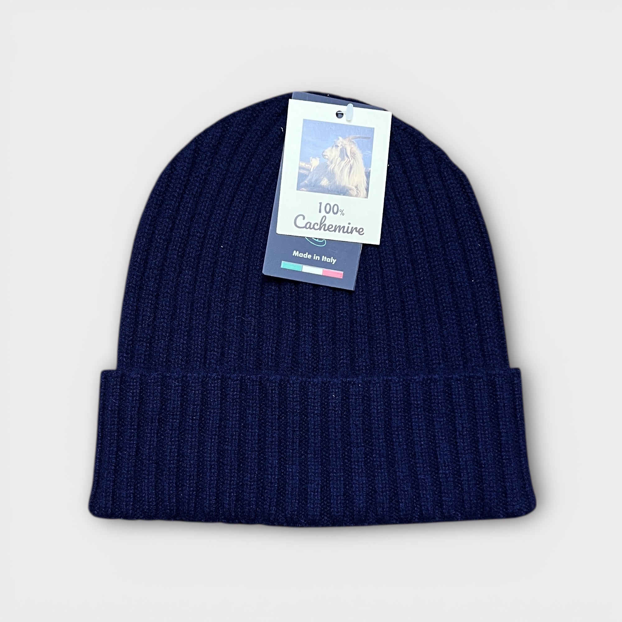 Berretto 100% Cashmere Beanie A Coste Blu - Cappelleria Bacca