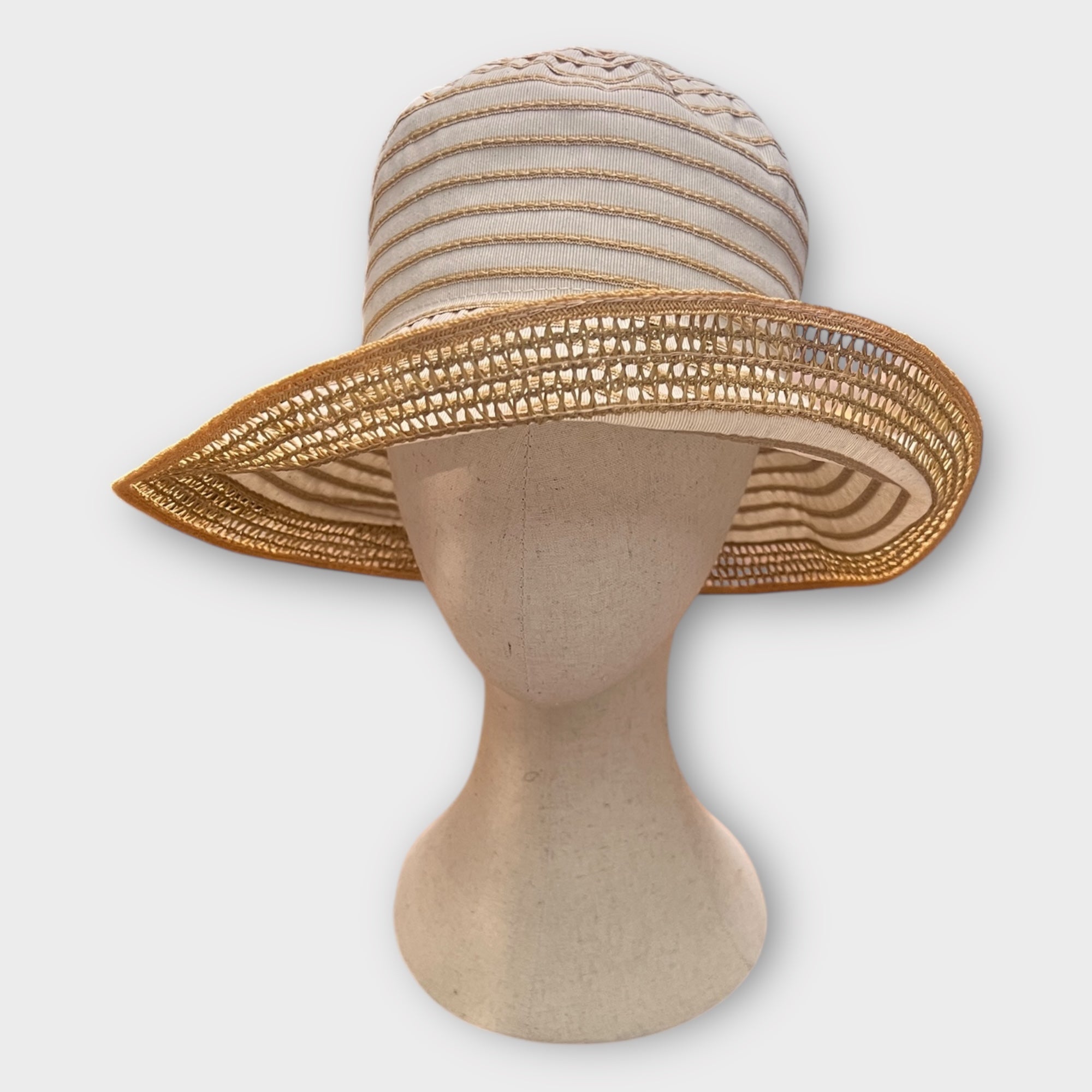 Cappello Estivo In Tessuto Rigato Bordo Paglia Grevi