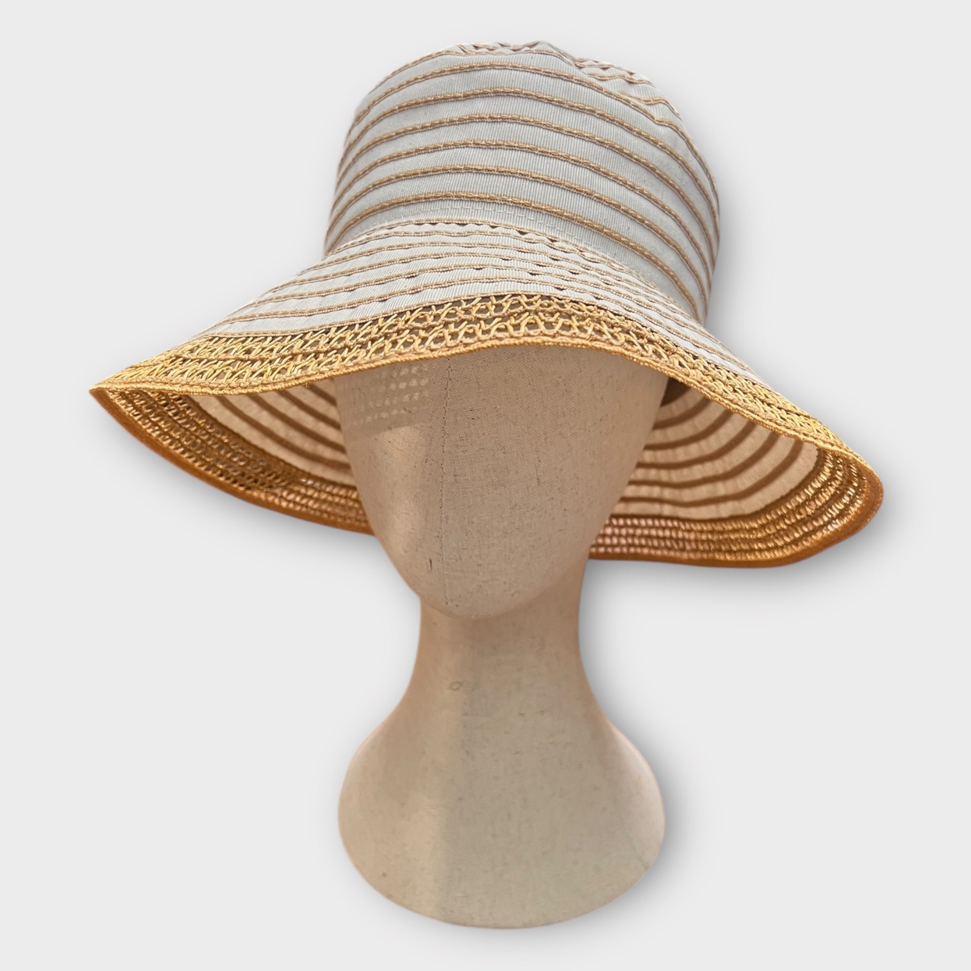 Cappello Estivo In Tessuto Rigato Bordo Paglia Grevi