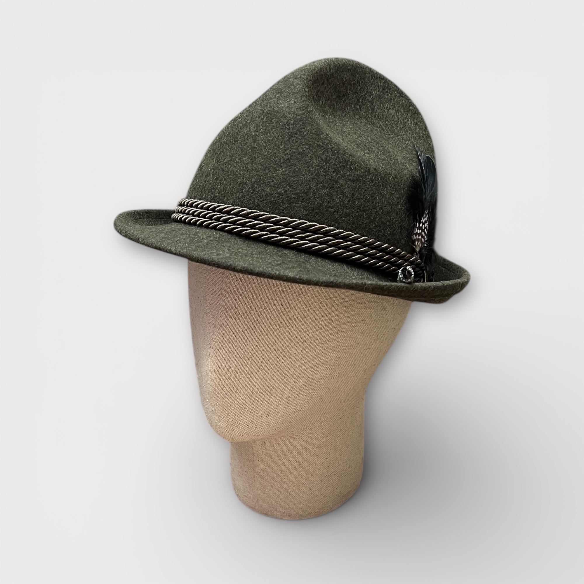 Cappello Tre Fosse Tirolese Verde cordino In Seta e Piuma - Cappelleria Bacca