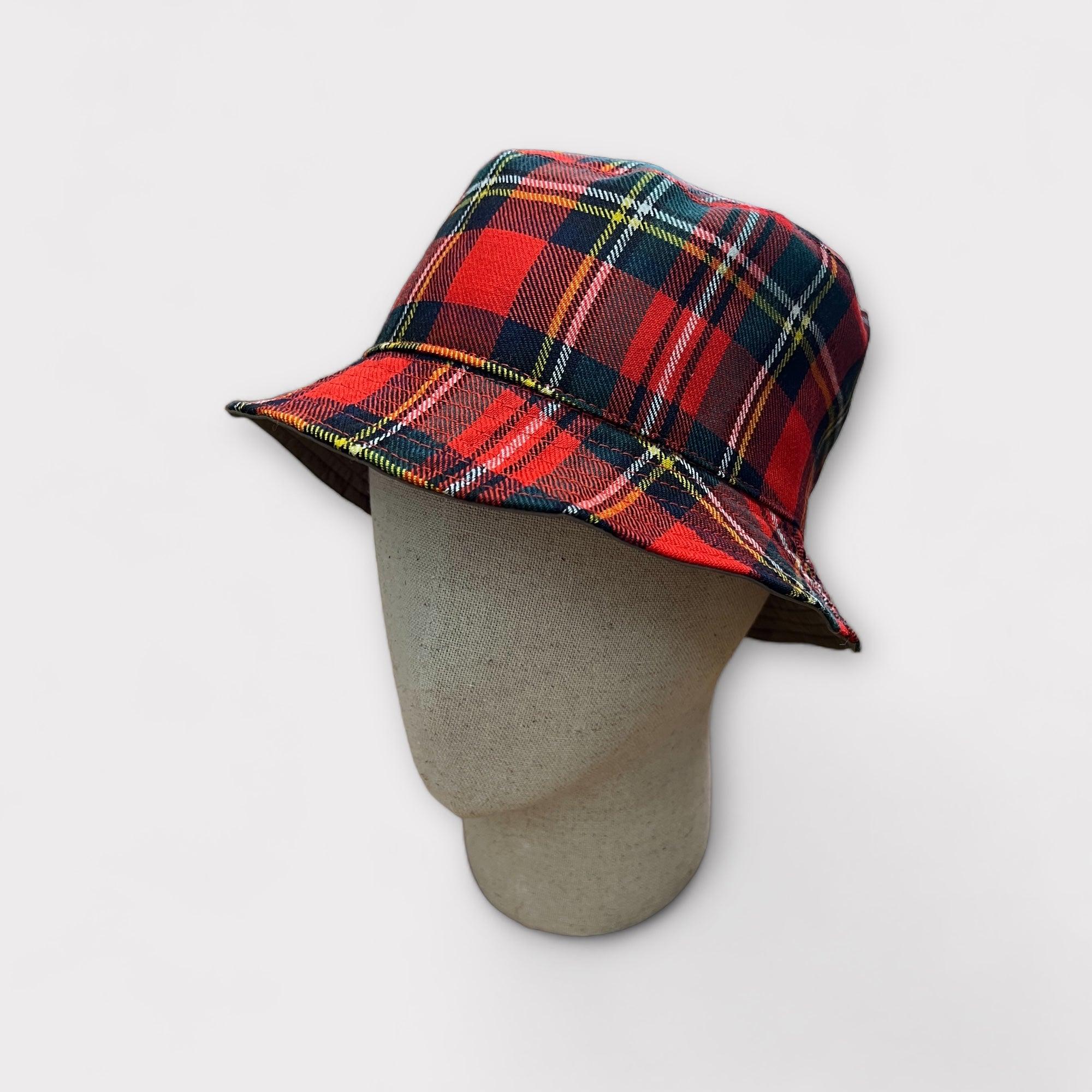 Cappello Pescatore Bucket Reversibile Antipioggia Scozzese Rosso - Cappelleria Bacca