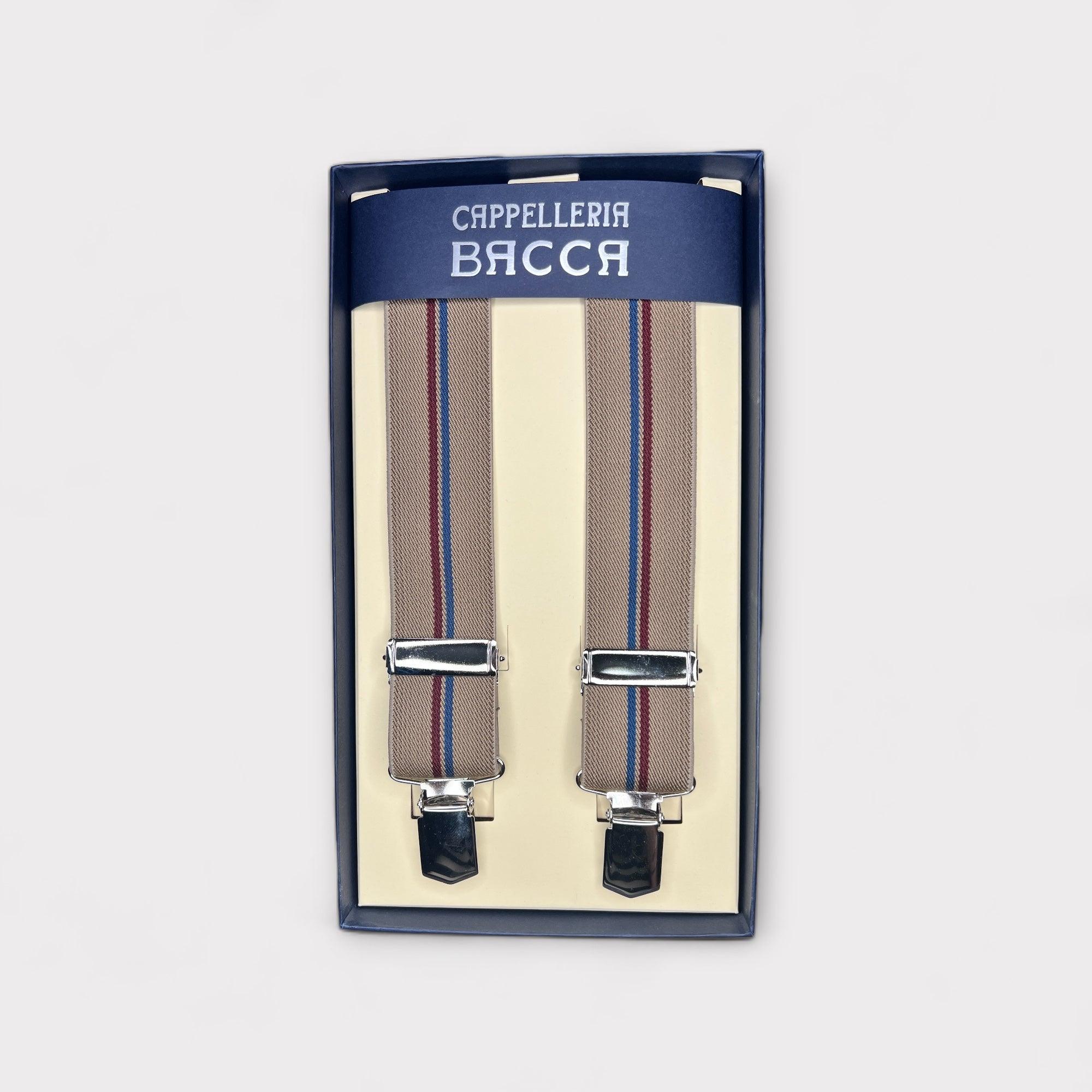 Bretelle Larghe Elastiche Beige Blu Bordeaux Rigato - Cappelleria Bacca