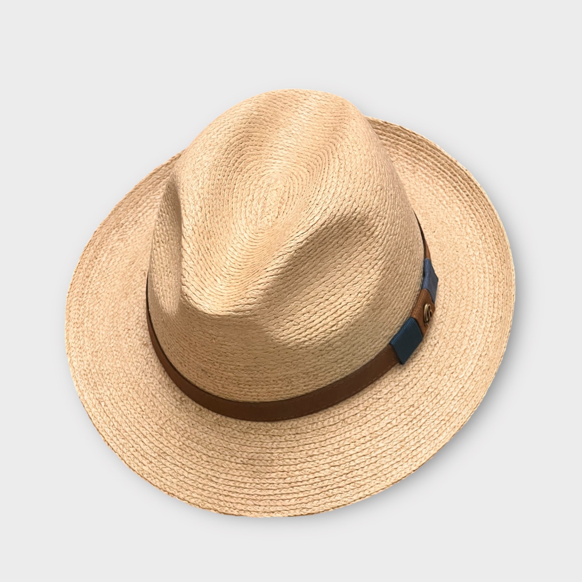 Fedora in Paglia Naturale con Nastro in Pelle Marrone - Cappelleria Bacca