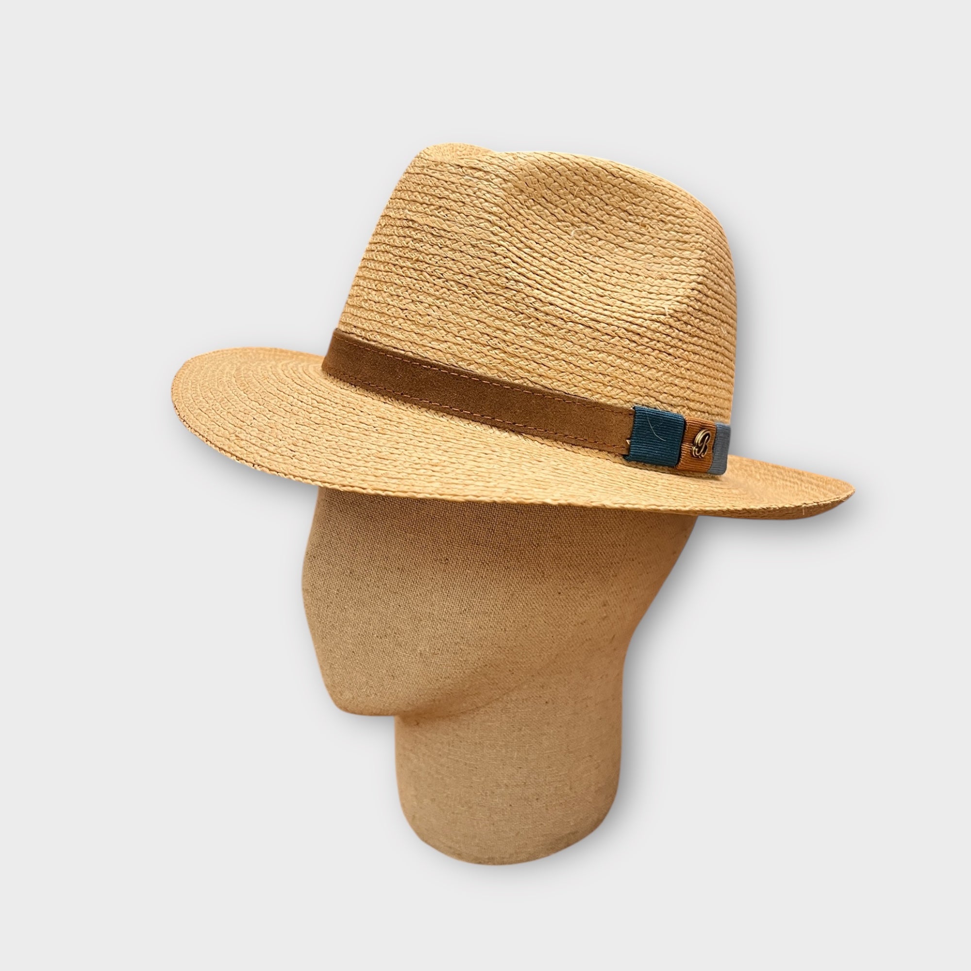 Fedora in Paglia Naturale con Nastro in Pelle Marrone - Cappelleria Bacca