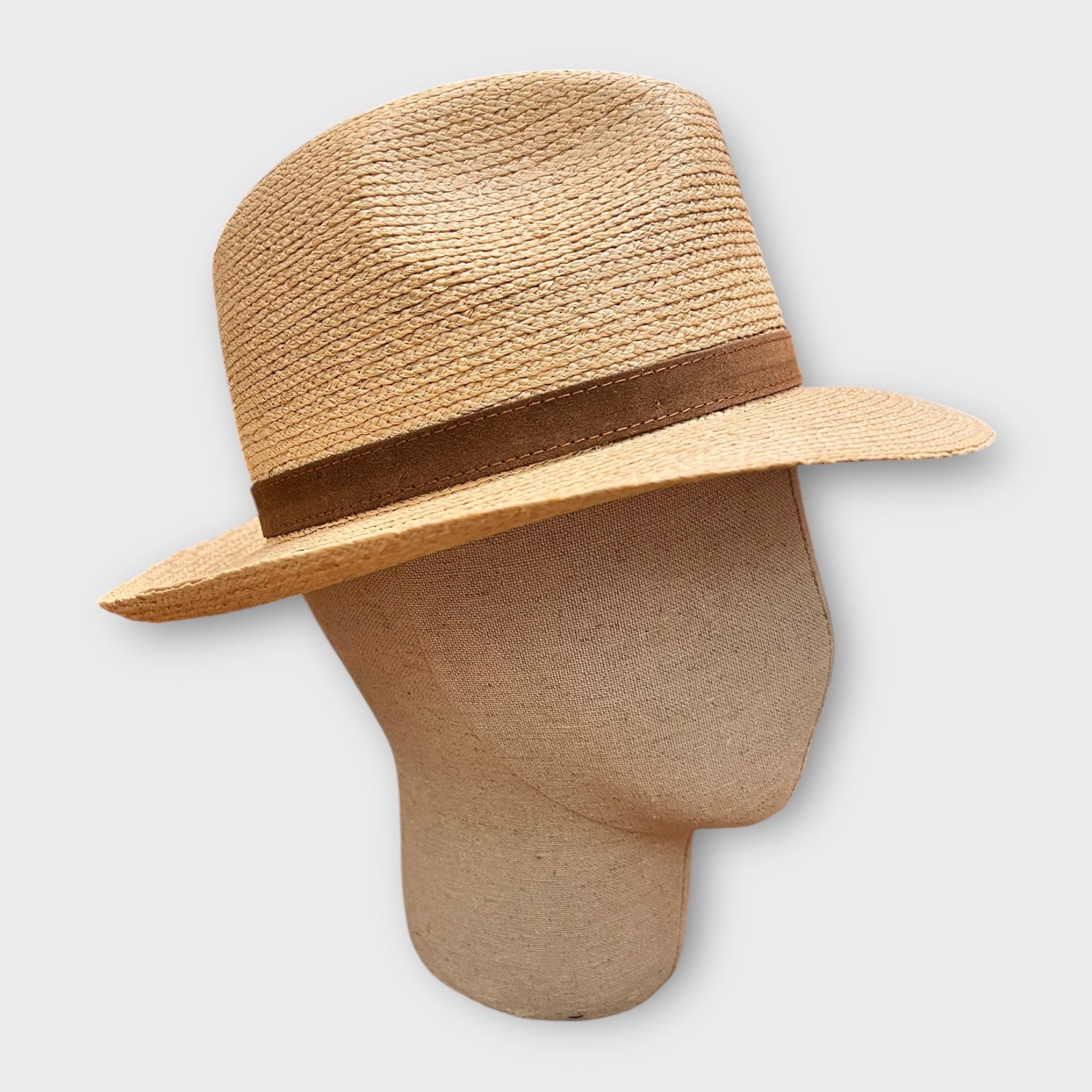 Fedora in Paglia Naturale con Nastro in Pelle Marrone - Cappelleria Bacca