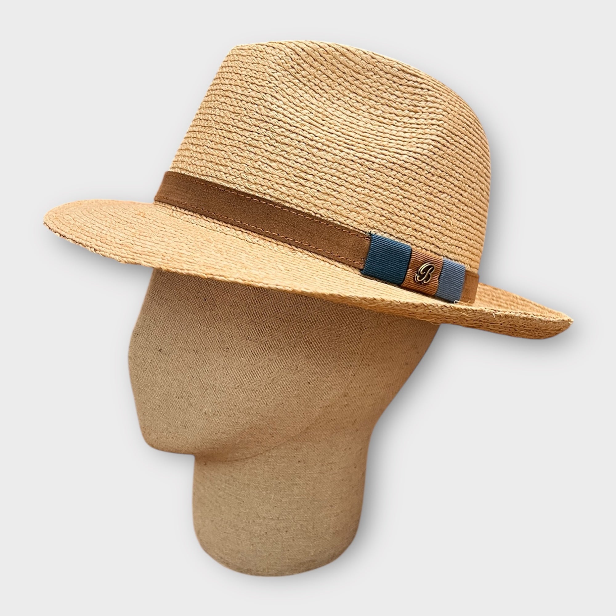 Fedora in Paglia Naturale con Nastro in Pelle Marrone - Cappelleria Bacca