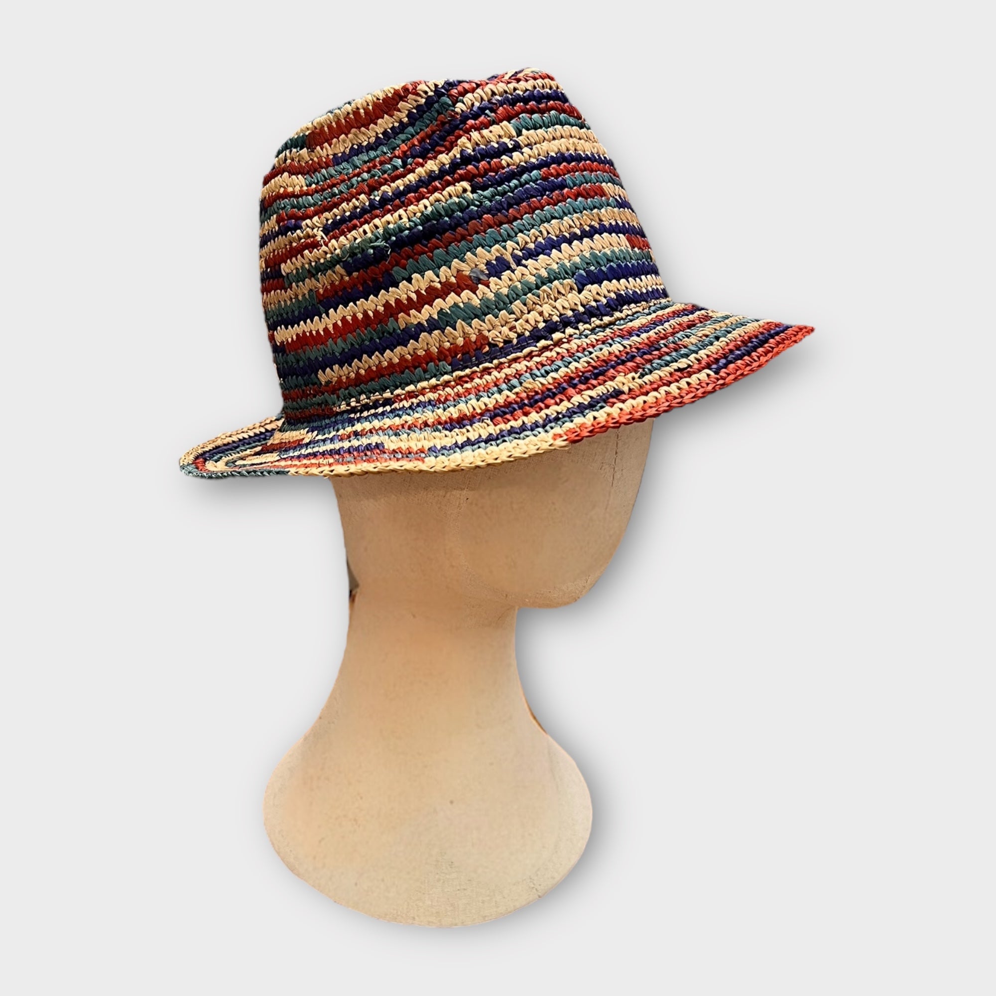 Fedora Estivo in Paglia Crochet multicolor Pieghevole - Cappelleria Bacca