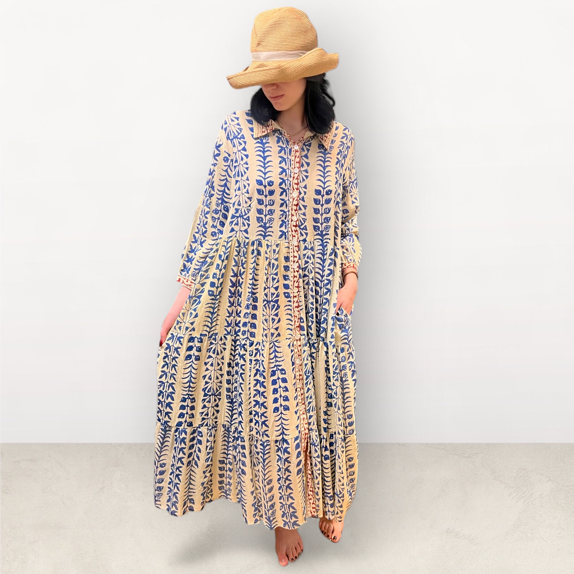 Abito Lungo Estivo Da donna Boho Con Balze In Cotone