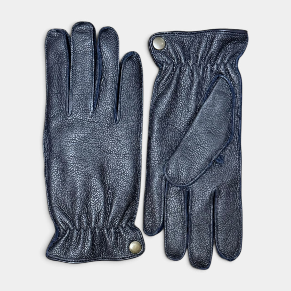 Guanti Uomo In Pelle Blu Di Cervo Fodera Cashmeere Con Elastico E Bottone Al Polso