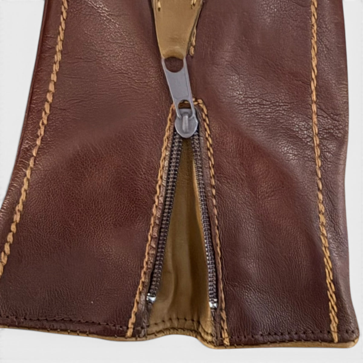 Guanti Donna In Pelle Marrone Con Zip