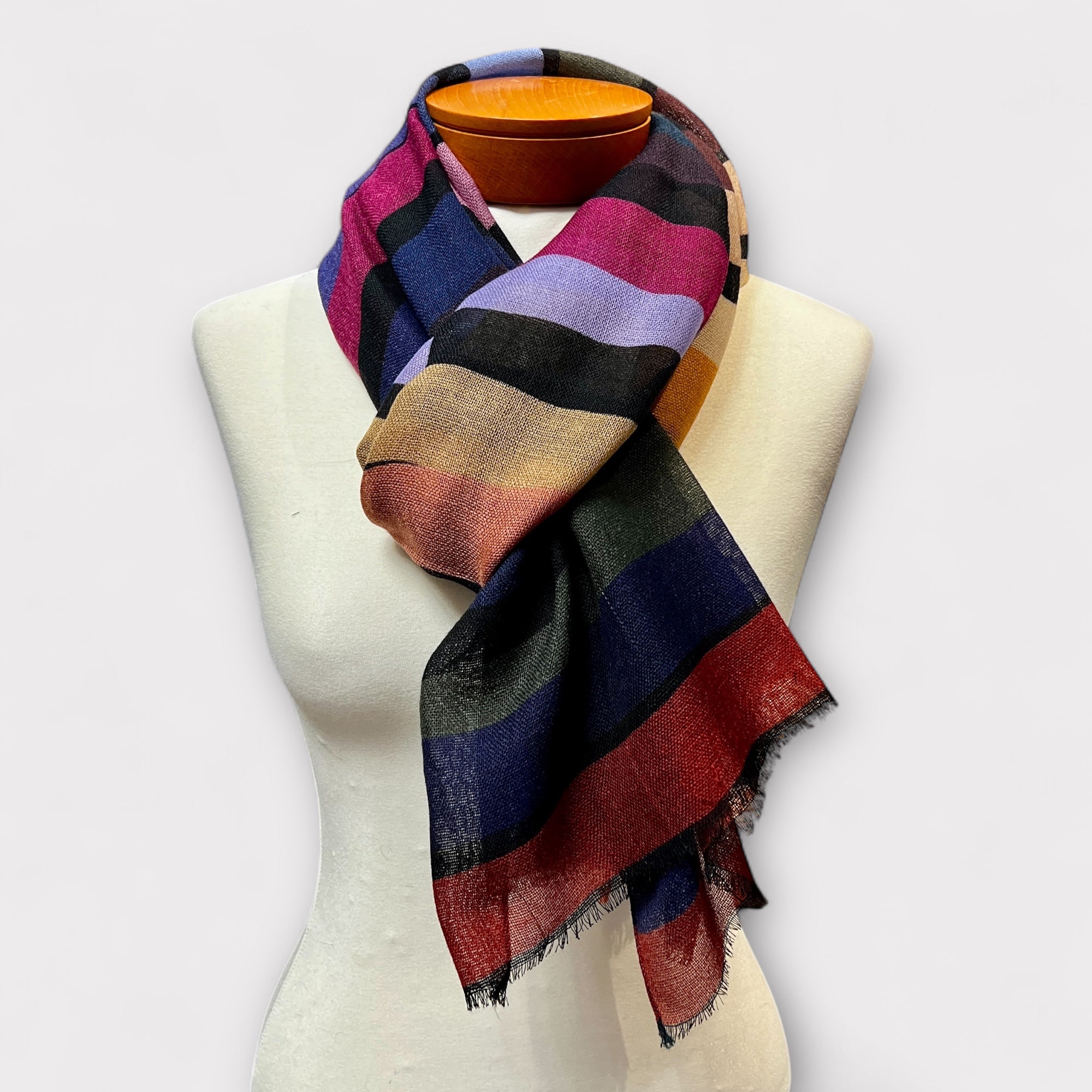 Sciarpa Sottile Unisex In Pura Lana Righe 55 x 190 cm