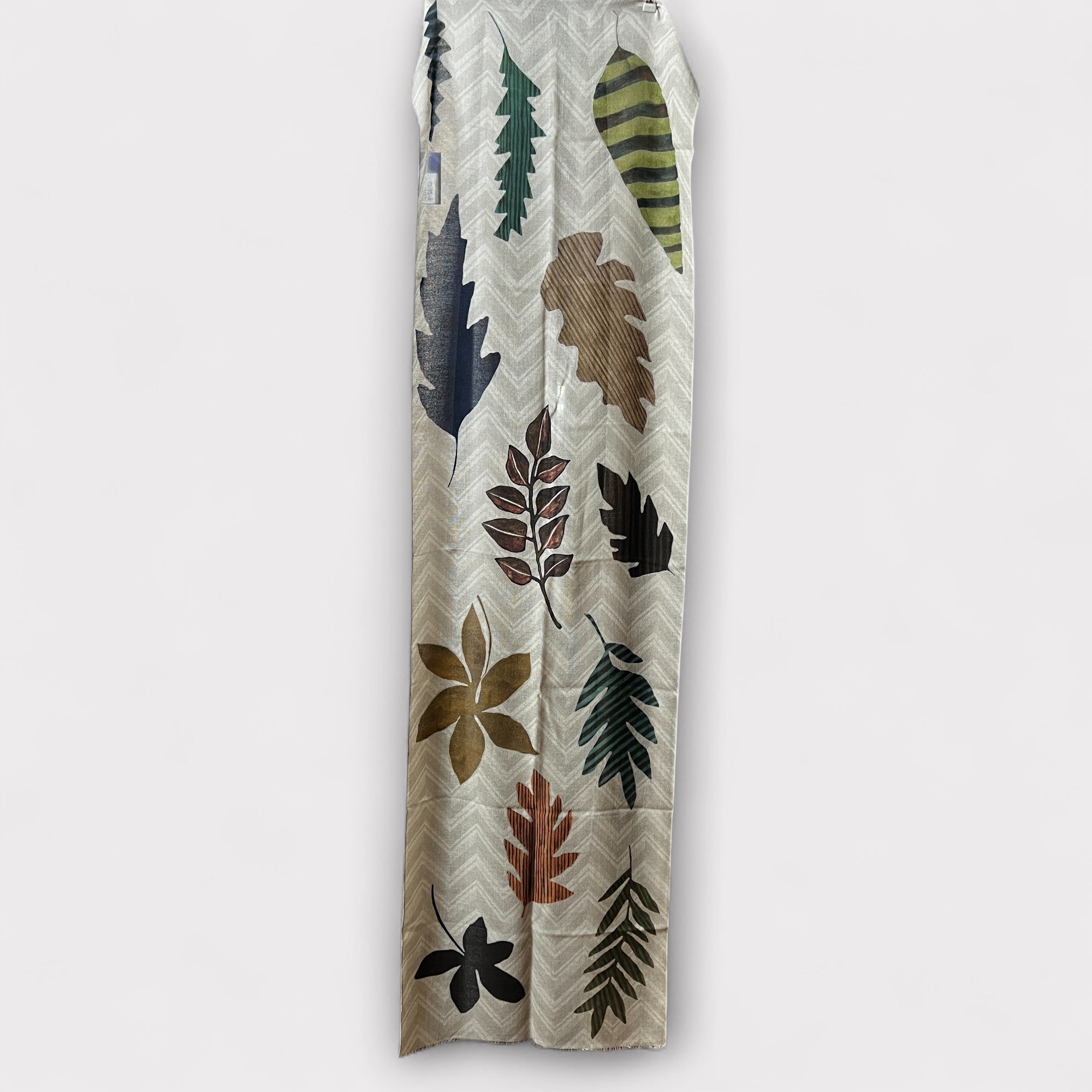 Sciarpa Sottile Unisex In Pura Lana Foglie 55 x 190 cm