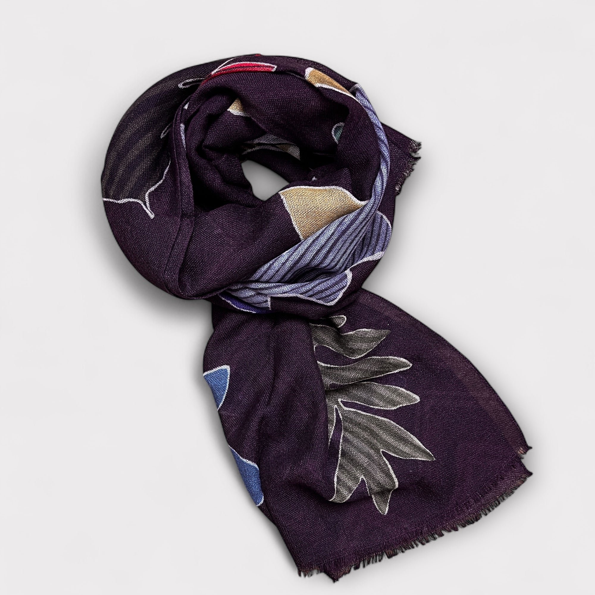 Sciarpa Sottile Unisex In Pura Lana Foglie 55 x 190 cm