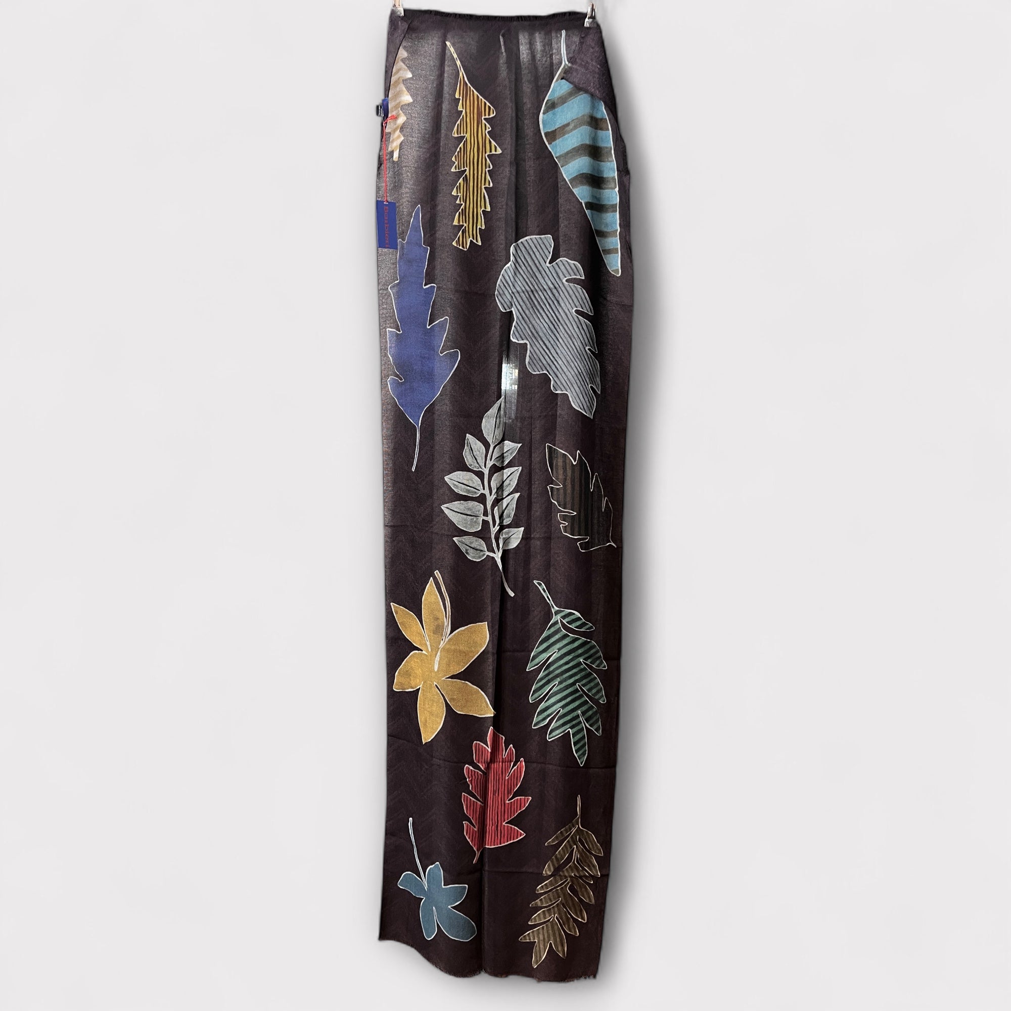 Sciarpa Sottile Unisex In Pura Lana Foglie 55 x 190 cm