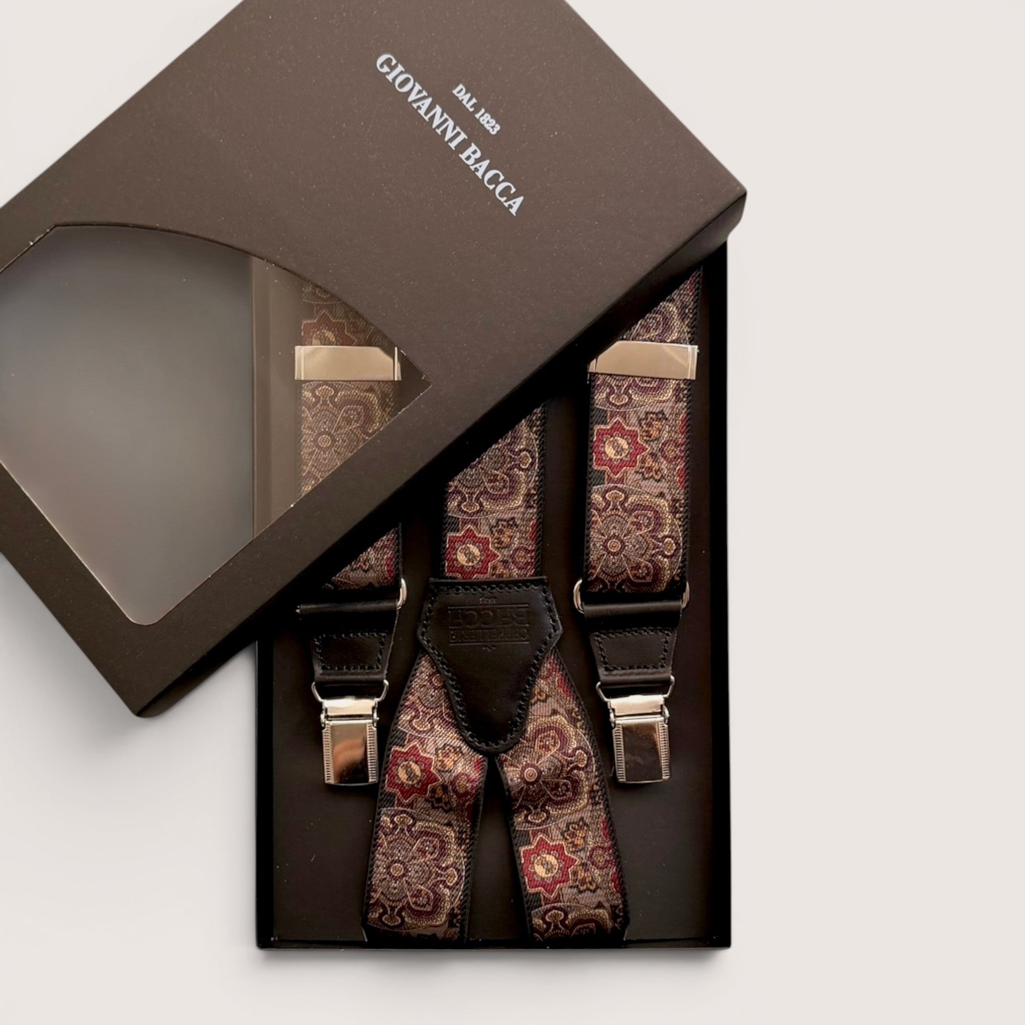 Bretelle A  X Larghe Elastiche Con Terminali In Pelle Micro Motivo Mosaico