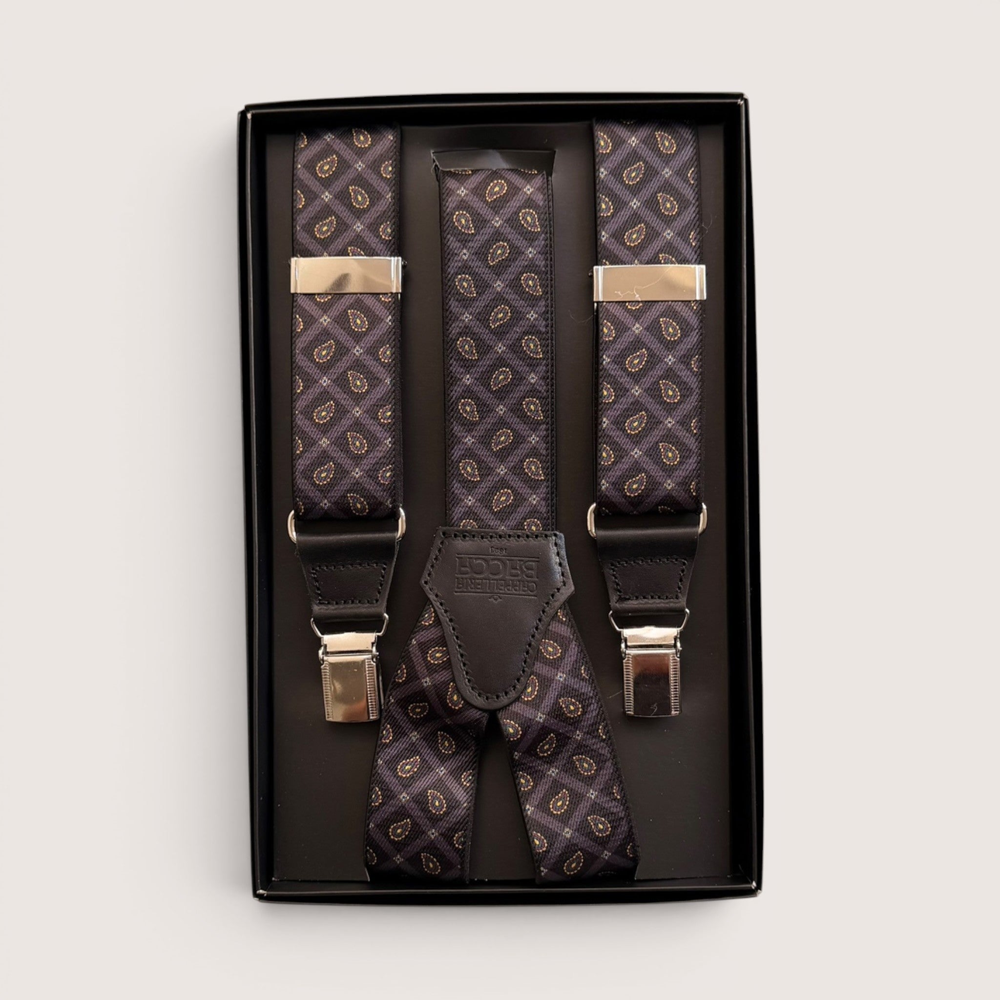 Bretelle A  X Larghe Elastiche Con Terminali In Pelle Motivo Mini Cashmere