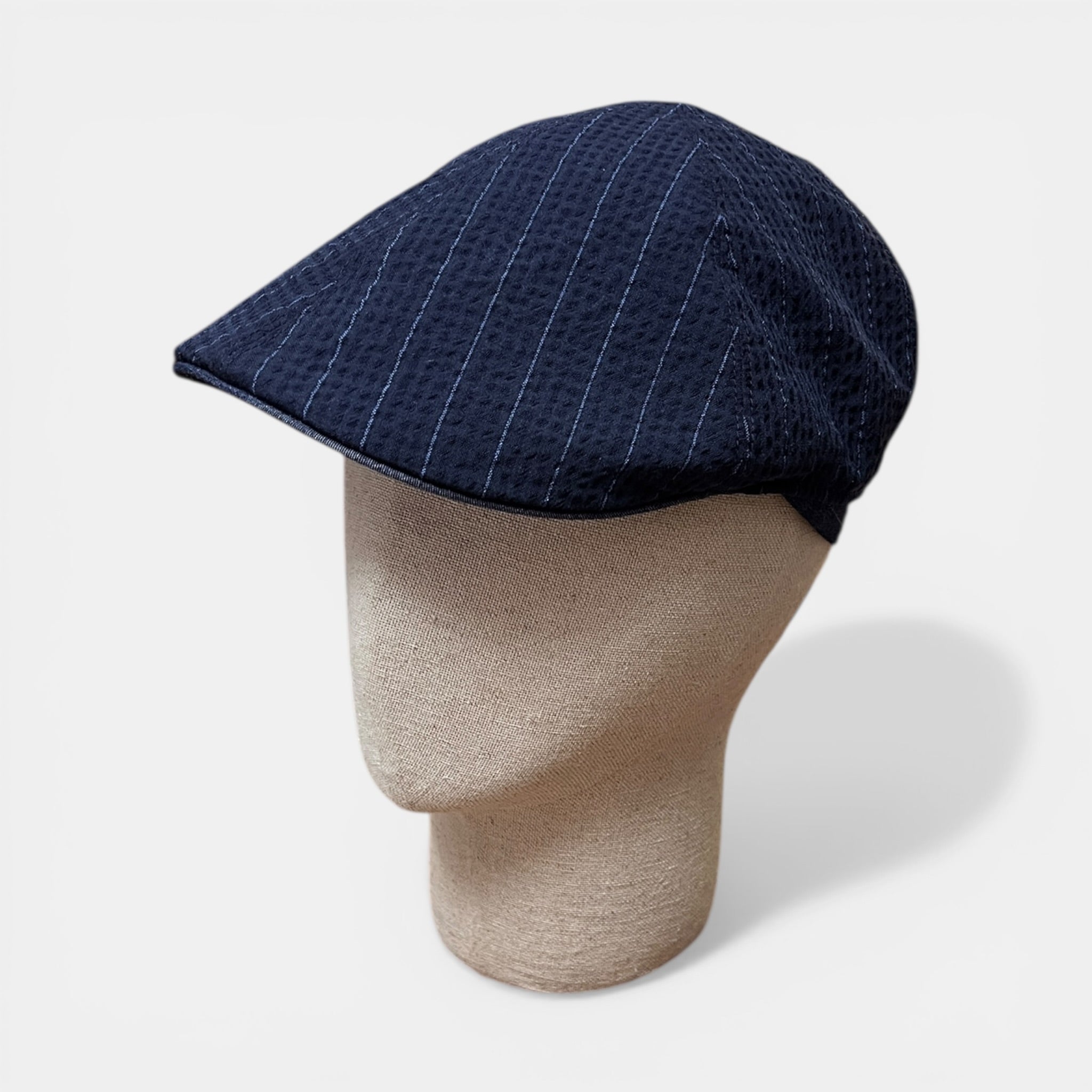 Coppola 6 Spicchi Estiva In Puro Cotone Blu Gessato - Cappelleria Bacca
