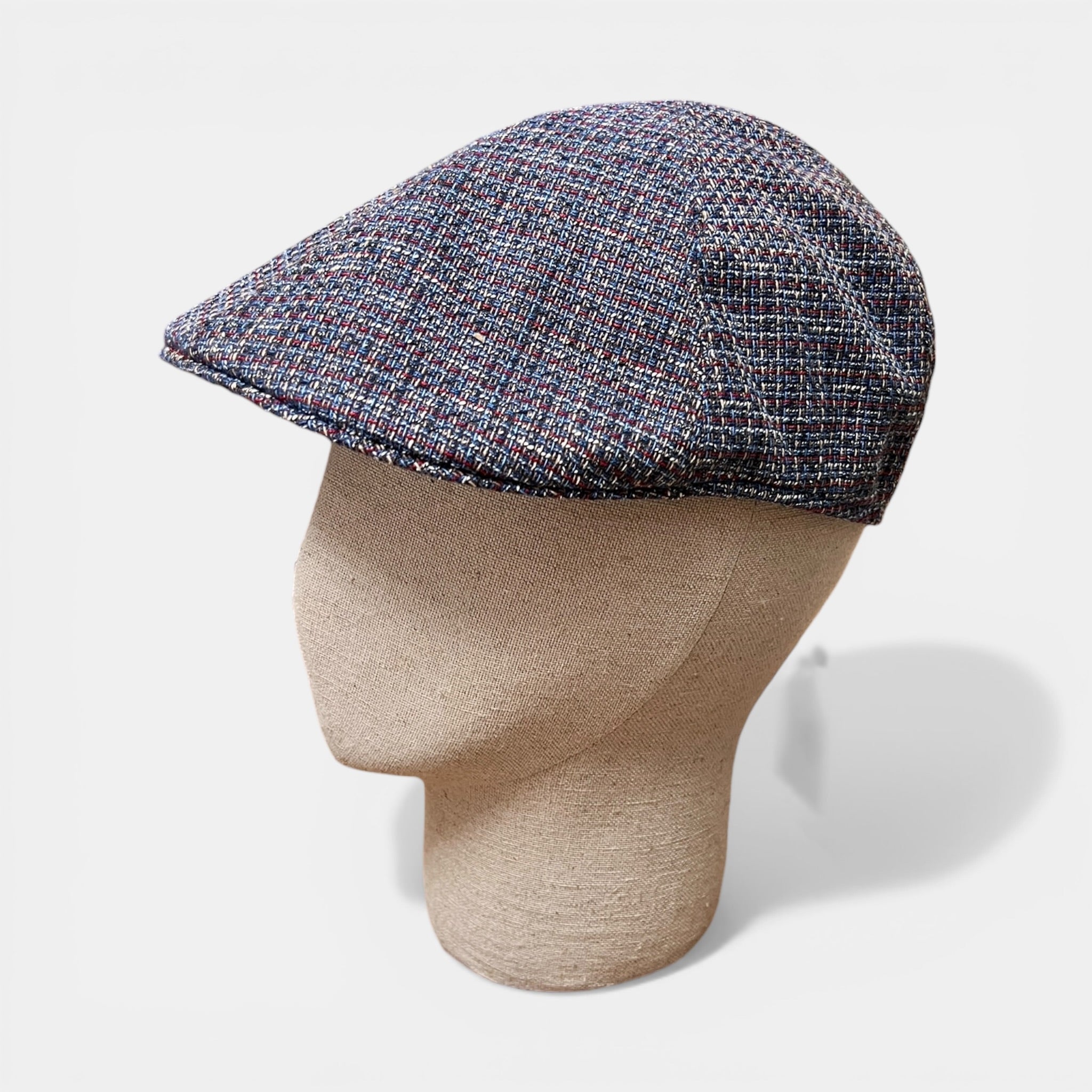 Coppola 6 Spicchi Estiva In lino E Cotone Tipo Tweed Blu e Rosso - Cappelleria Bacca