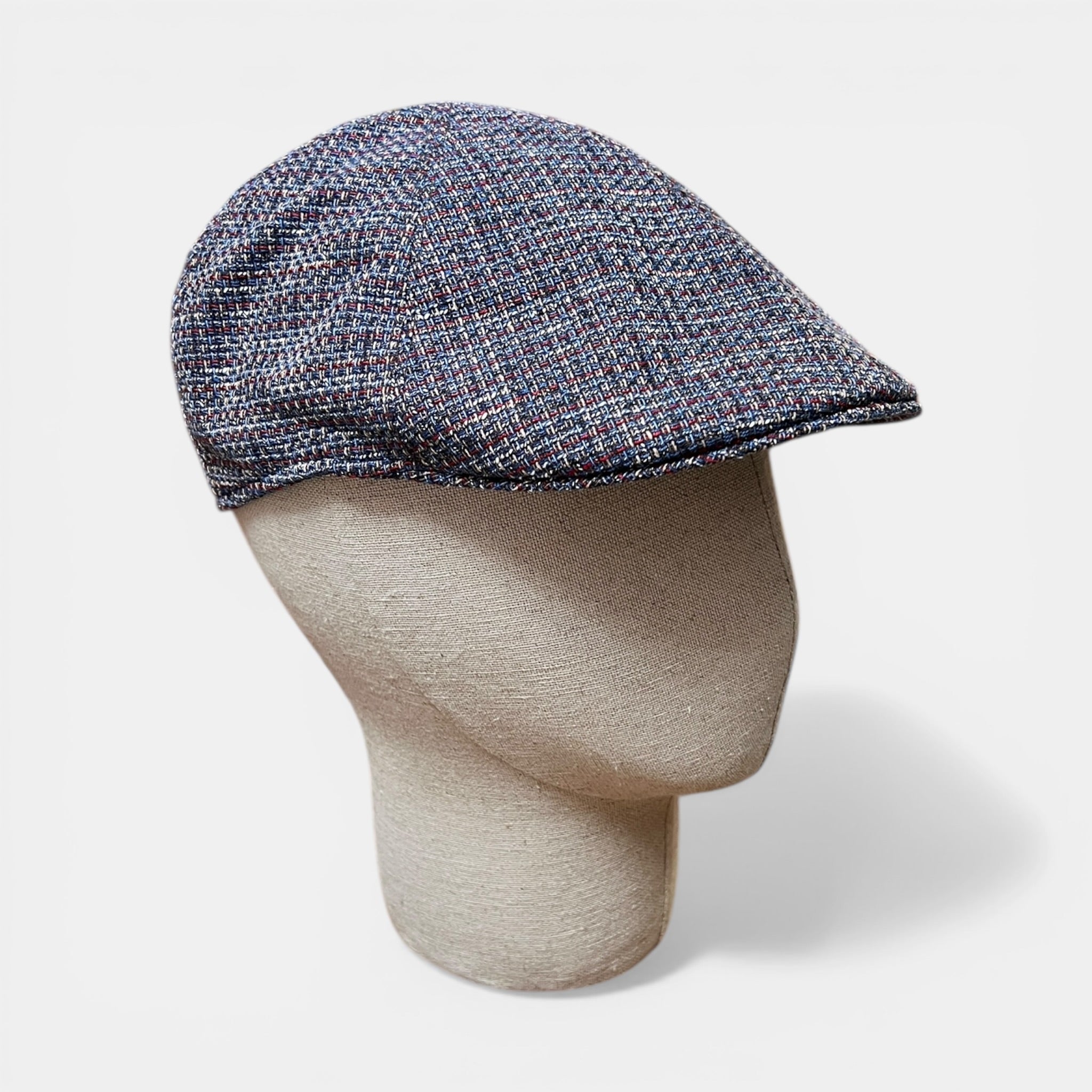 Coppola 6 Spicchi Estiva In lino E Cotone Tipo Tweed Blu e Rosso - Cappelleria Bacca