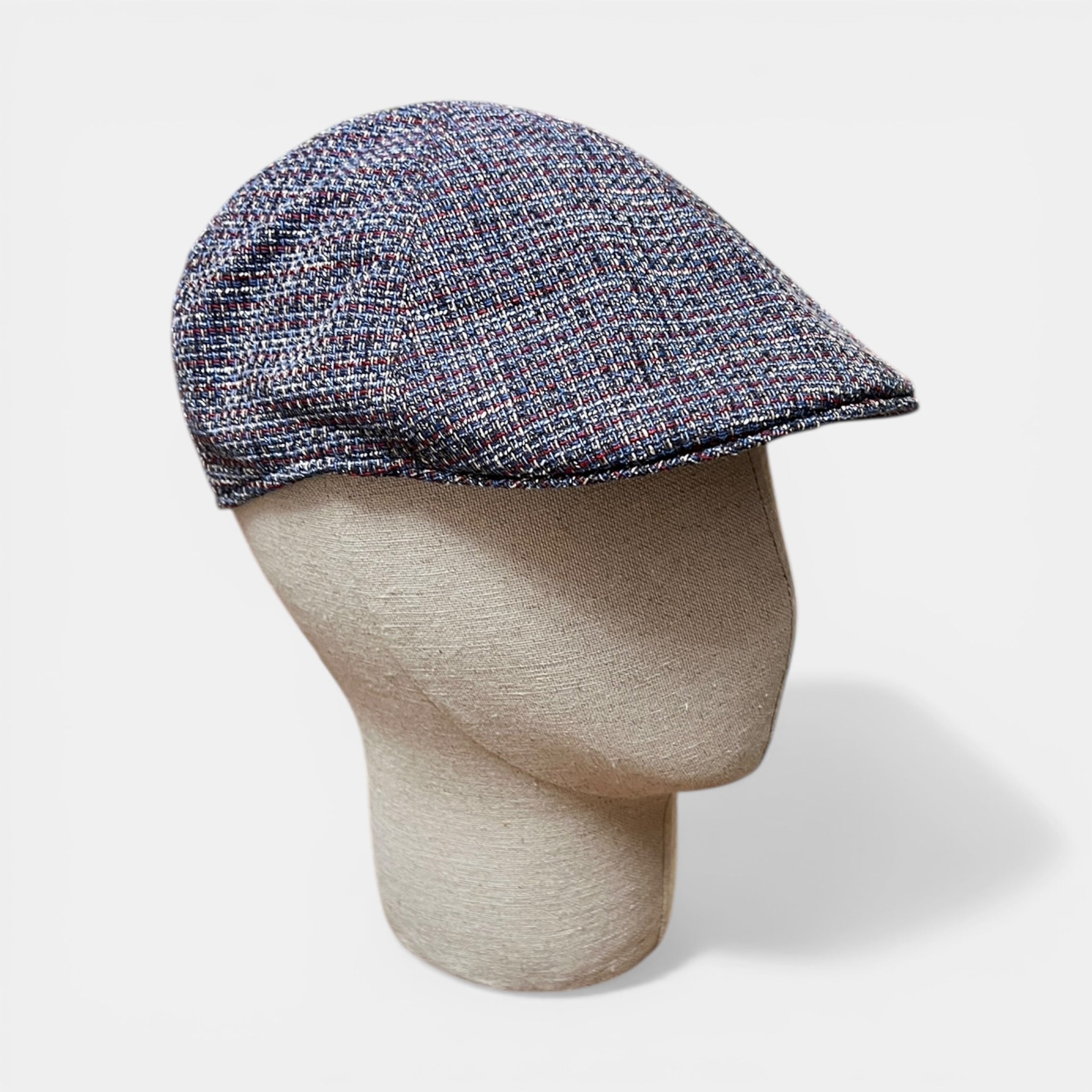Coppola 6 Spicchi Estiva In lino E Cotone Tipo Tweed Blu e Rosso - Cappelleria Bacca