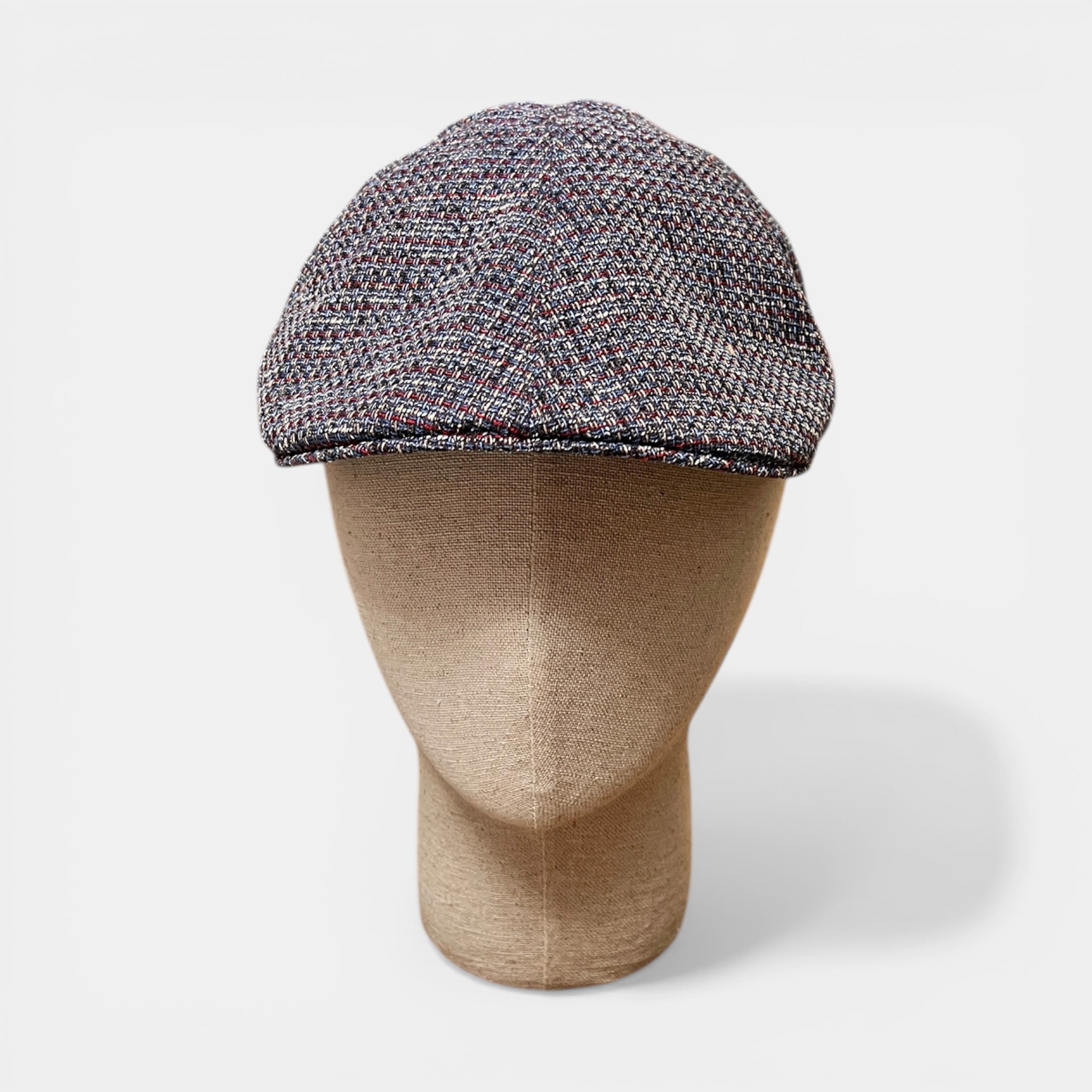 Coppola 6 Spicchi Estiva In lino E Cotone Tipo Tweed Blu e Rosso - Cappelleria Bacca