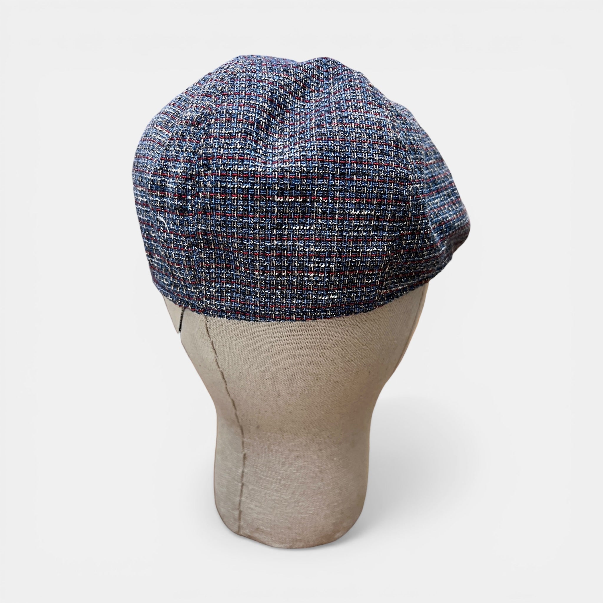 Coppola 6 Spicchi Estiva In lino E Cotone Tipo Tweed Blu e Rosso - Cappelleria Bacca