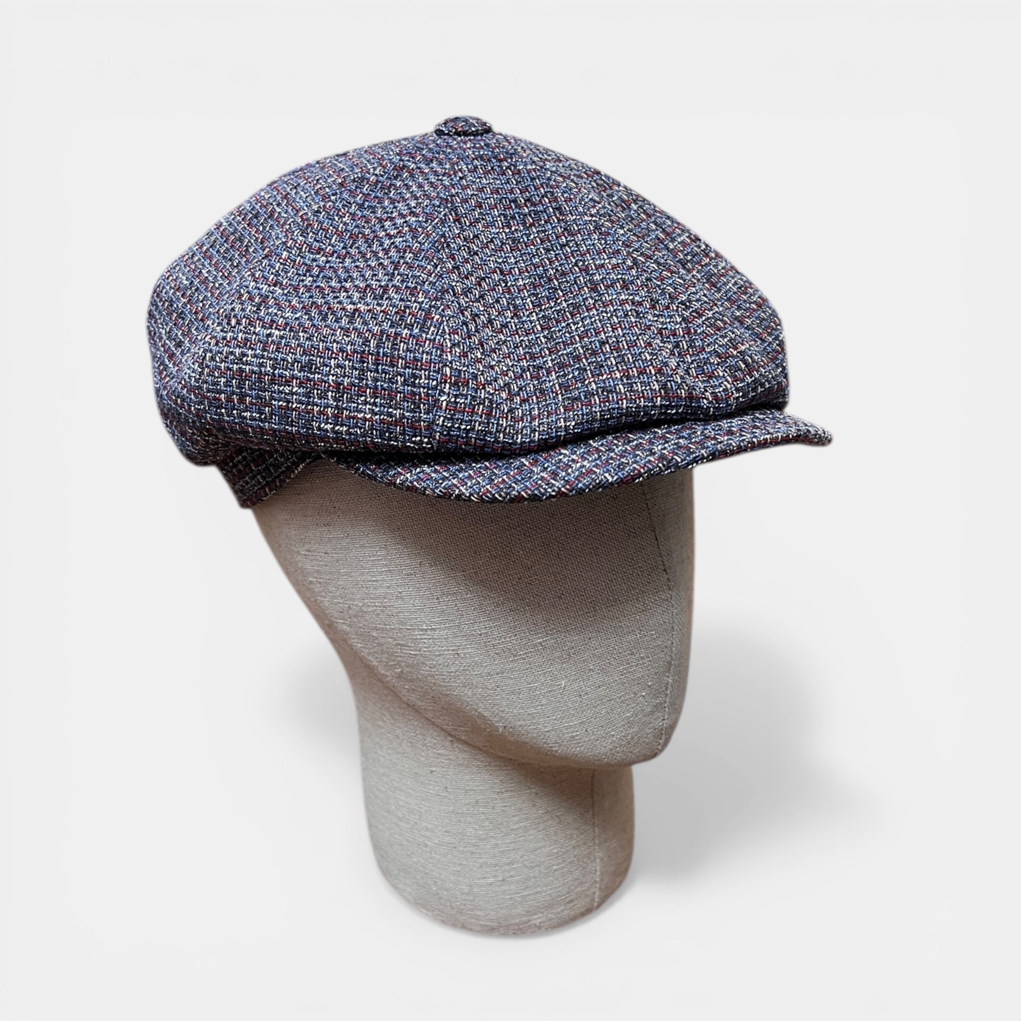 Coppola Irlandese Estiva In Cotone E lino Effetto Tweed Blu e Rosso - Cappelleria Bacca