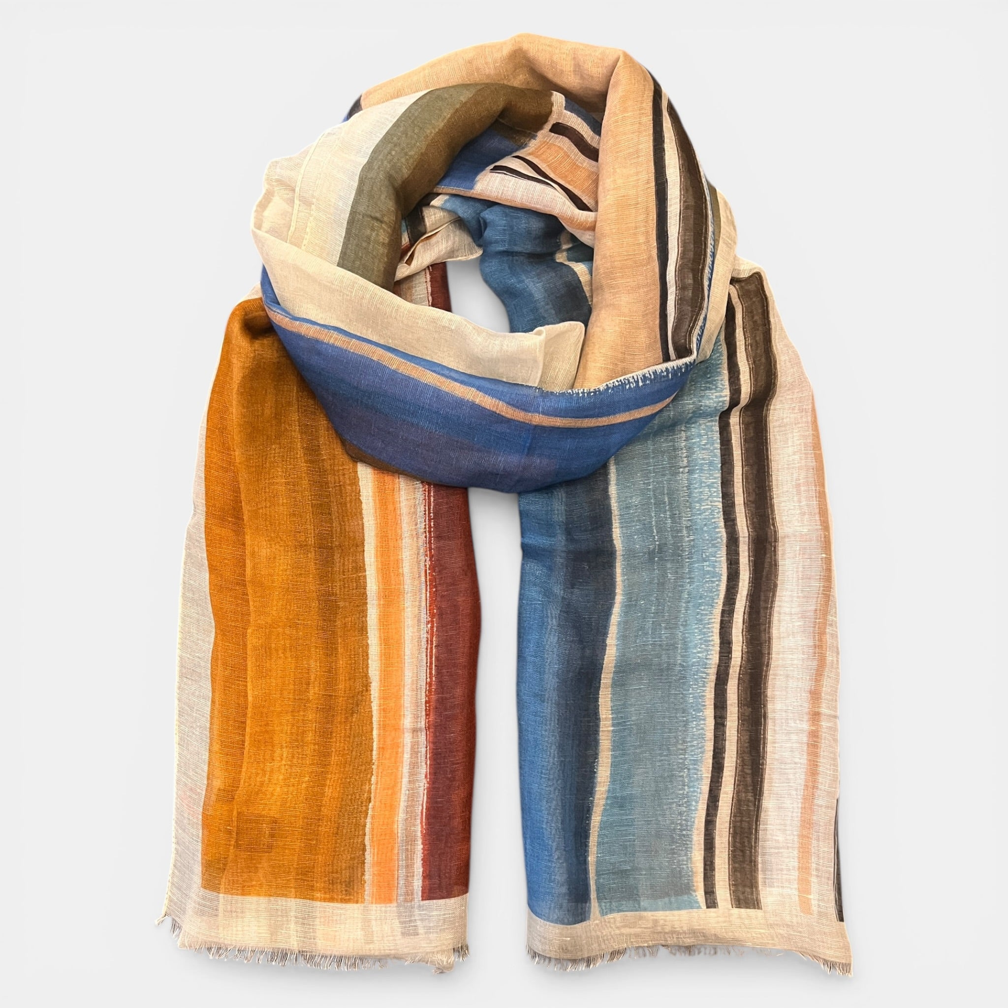 Sciarpa Unisex Estiva In Modal Lino e seta Righe verticali 70x200 cm - Cappelleria Bacca