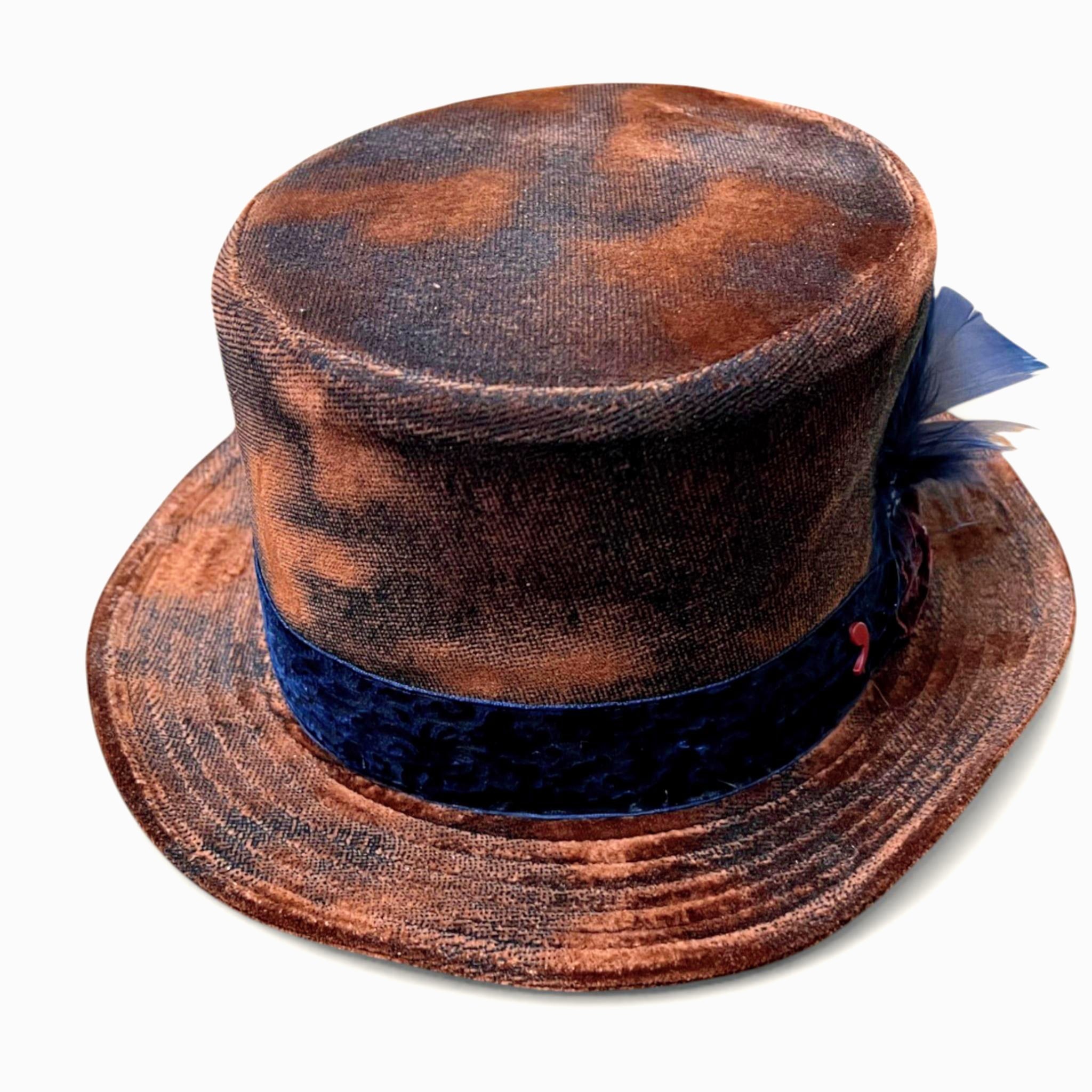 Cappello Cilindro Unisex in Velluto effetto Vintage Ruggine Alfonso D'Este - Cappelleria Bacca