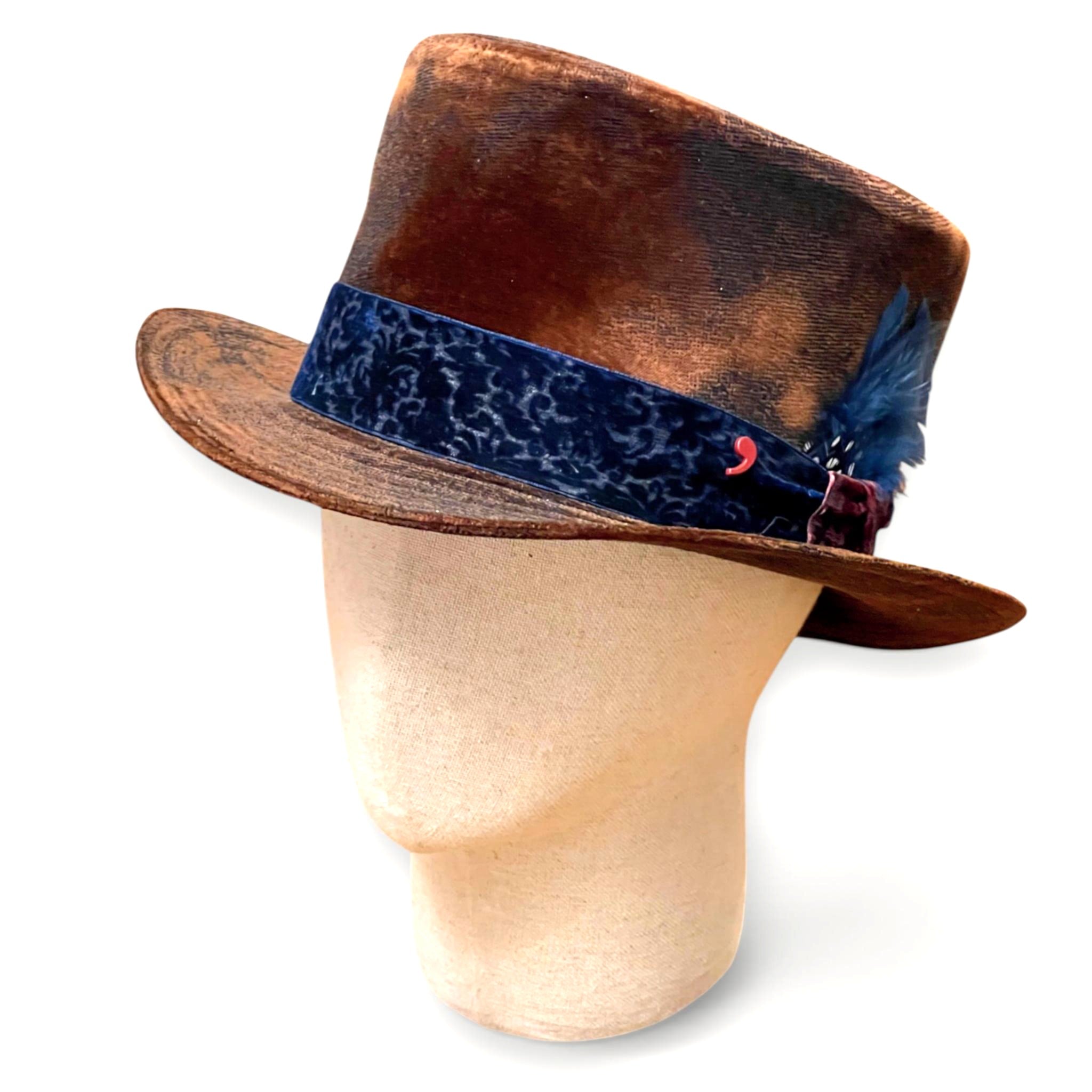 Cappello Cilindro Unisex in Velluto effetto Vintage Ruggine Alfonso D'Este - Cappelleria Bacca