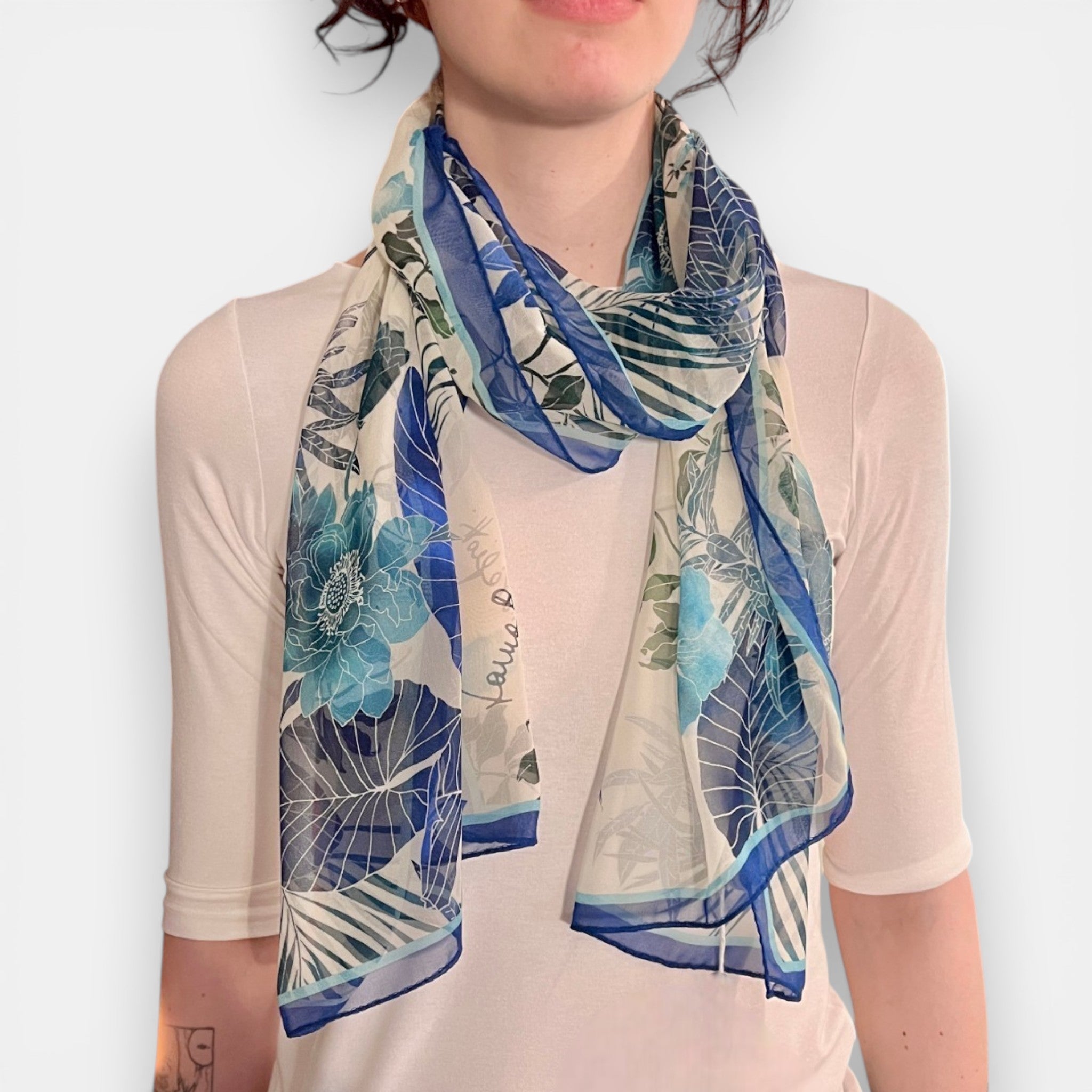 Sciarpa in Pura Seta Georgette Flora 45x160 cm - Cappelleria Bacca