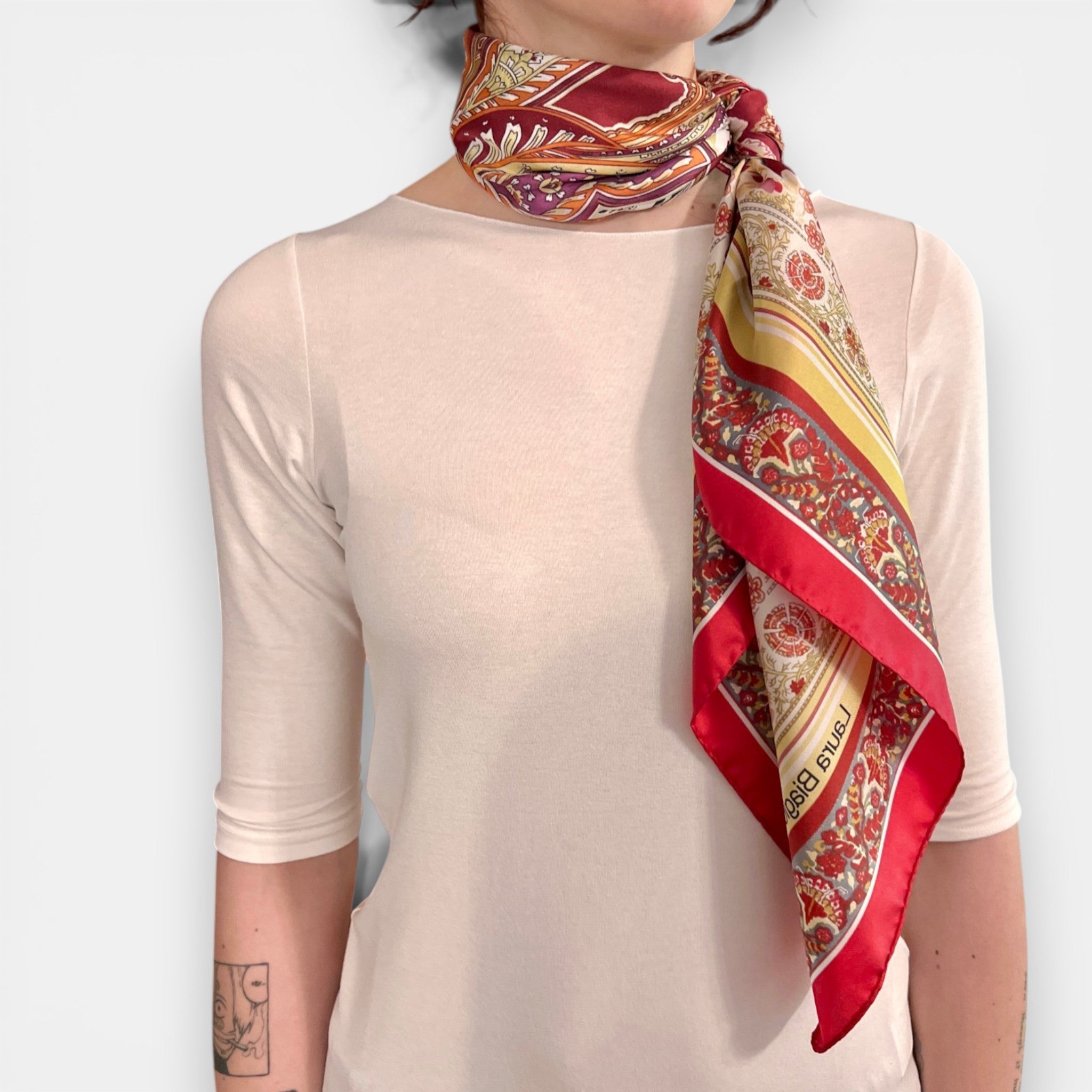 Foulard in Twill di Pura Seta Motivo Paisley Rosso Scuro 90x90 cm - Cappelleria Bacca