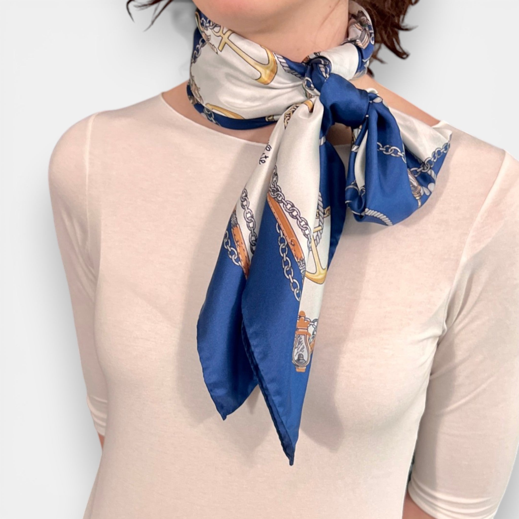 Foulard in Twill di Pura Seta Motivo Nautico 90x90 cm - Cappelleria Bacca