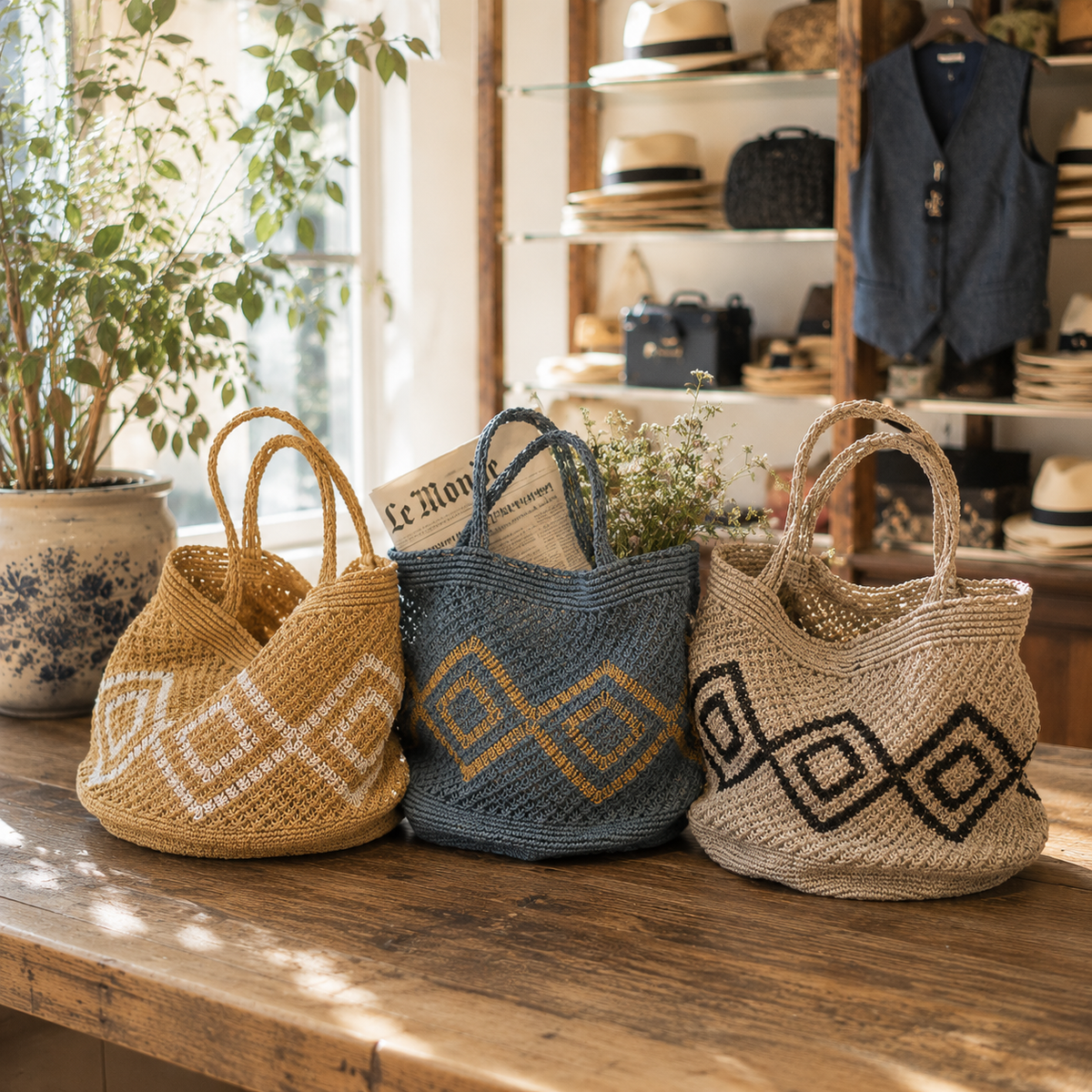 Borse in Juta a mano macrame' - Cappelleria Bacca