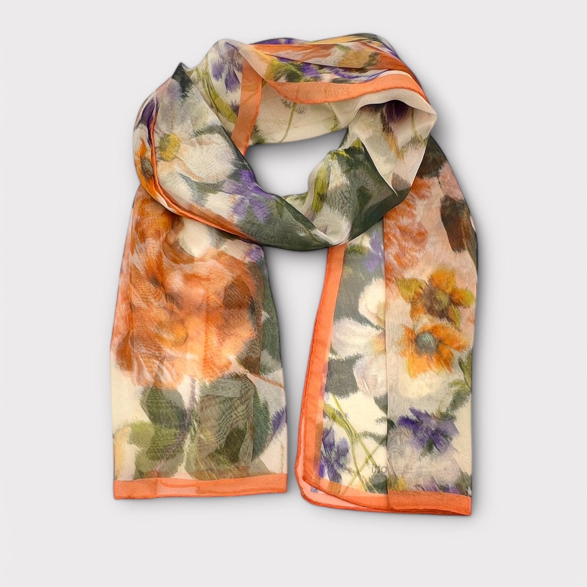 Sciarpa In Pura Seta Georgette 45 x 160 Flora - Cappelleria Bacca